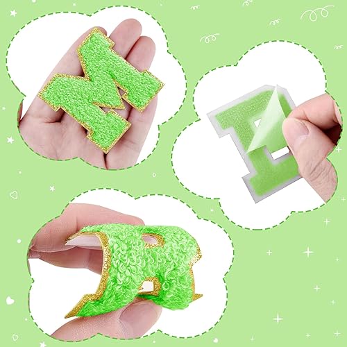 Miniatura 10 de Morcheiong 26 parches de letras de felpilla autoadhesivas de la A a la Z, letras de felpilla para ropa, tela, zapatos y bolsas (verde oscuro)