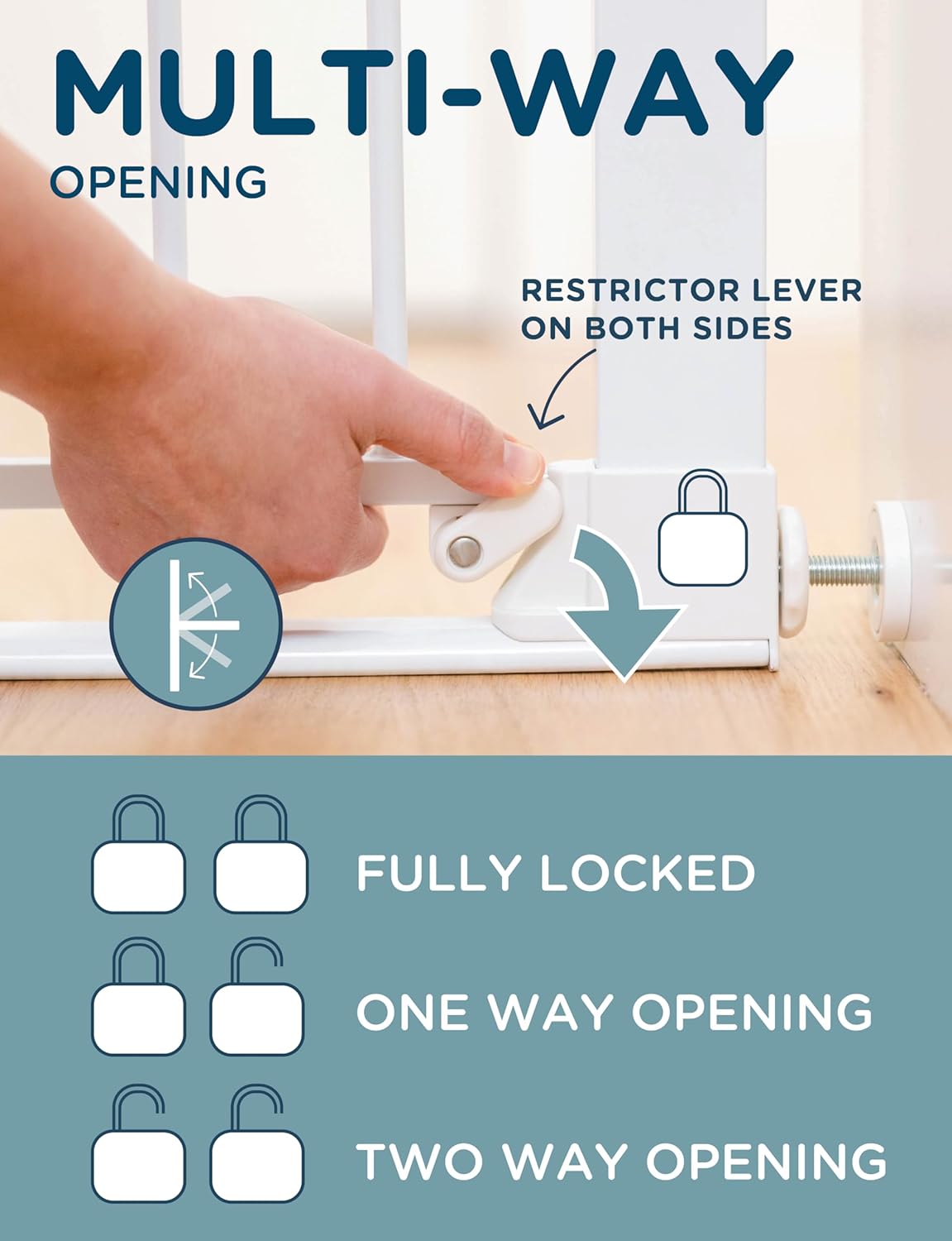 35-37.75" SizeWise™ Metal Pressure Mounted Baby & Pet Gate | for Hallways and Doorways | Flat-Step/Low Threshold Design for Extra Safety | Extra-Wide Opening | 2-Way Auto-Close (29.38" Passage)