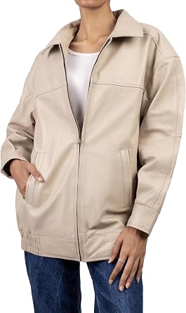 Jild Oversized Leather Jacket Women - Lambskin Leather Fall Jacket for Womens Fashion Plus Size Outfits
