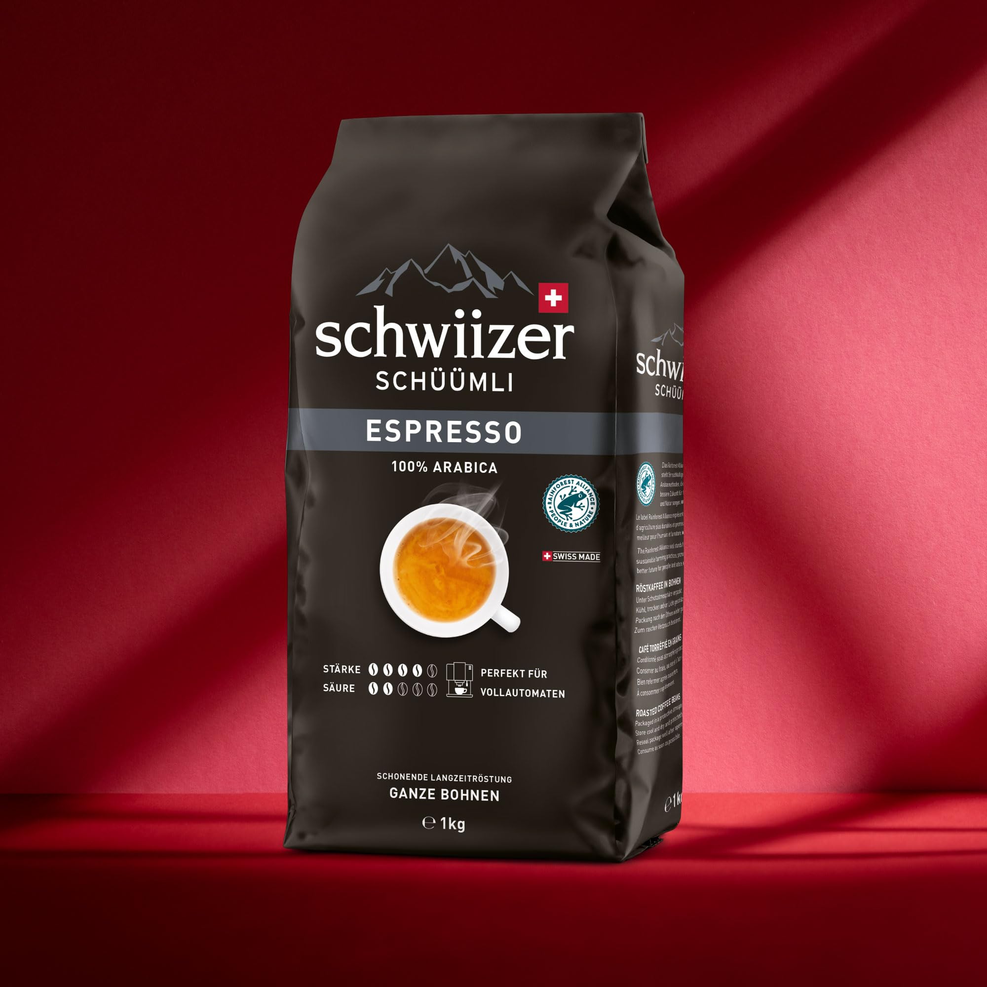Schwiizer Schüümli Espresso – 1 kg grains, int. 4/5, Rainforest, moyen