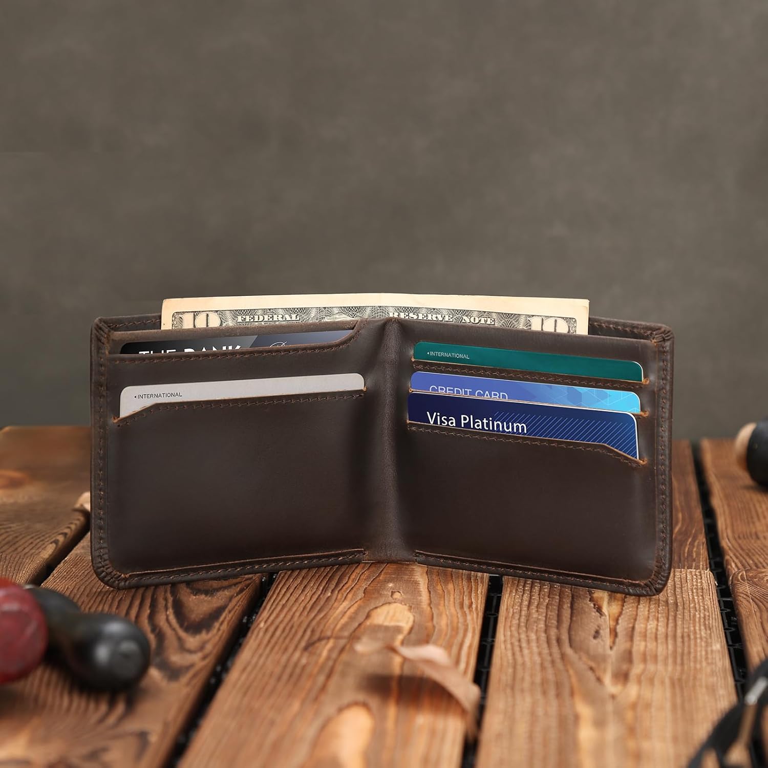 Polare Full Grain Leather Slim Bifold Wallet RFID Blocking Minimalist Front Pocket Travel Wallet Card Case for Men - Image 3