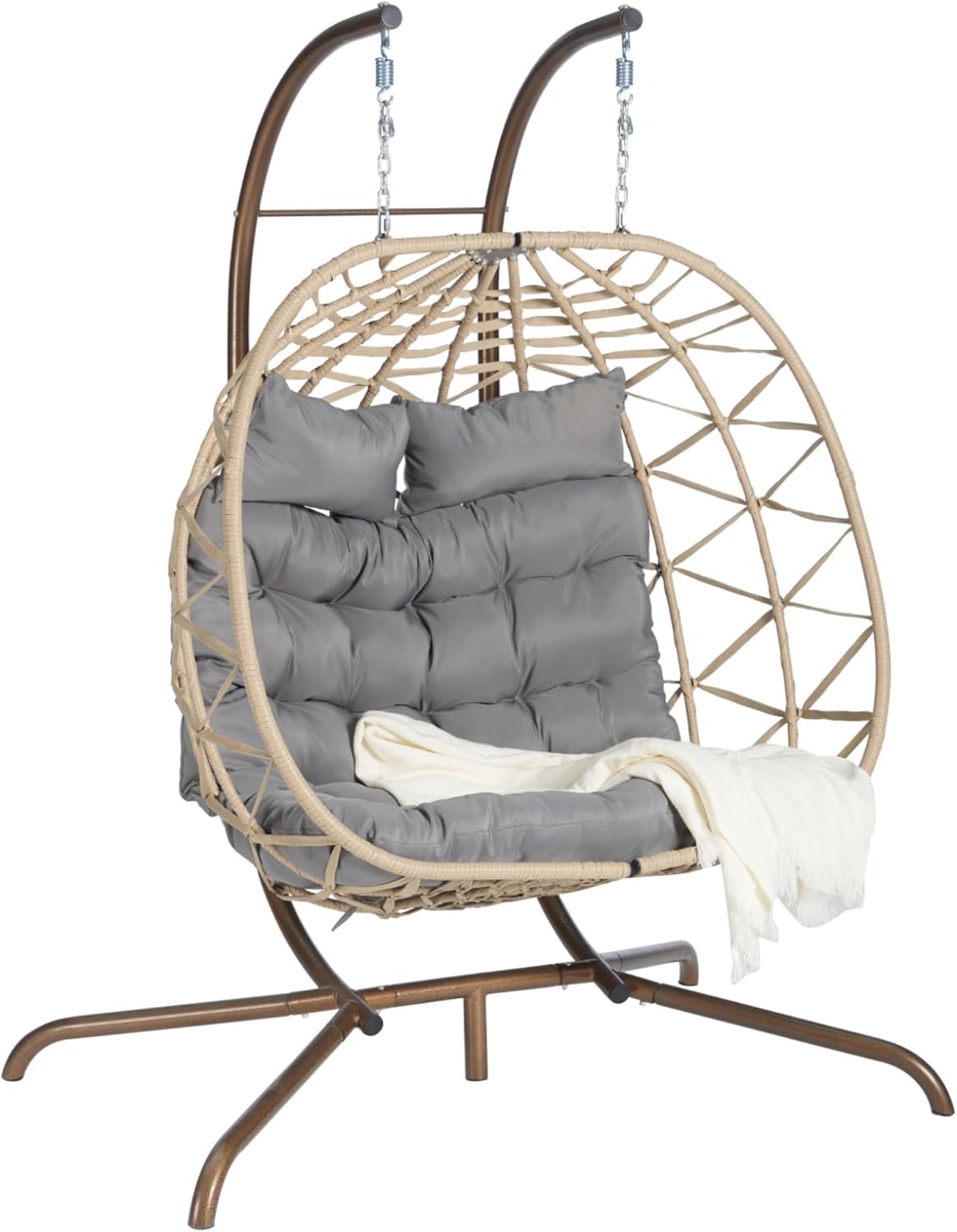 Amazon.com: Brafab Double Rattan Swing Egg Chair with Stand, Oversized ...