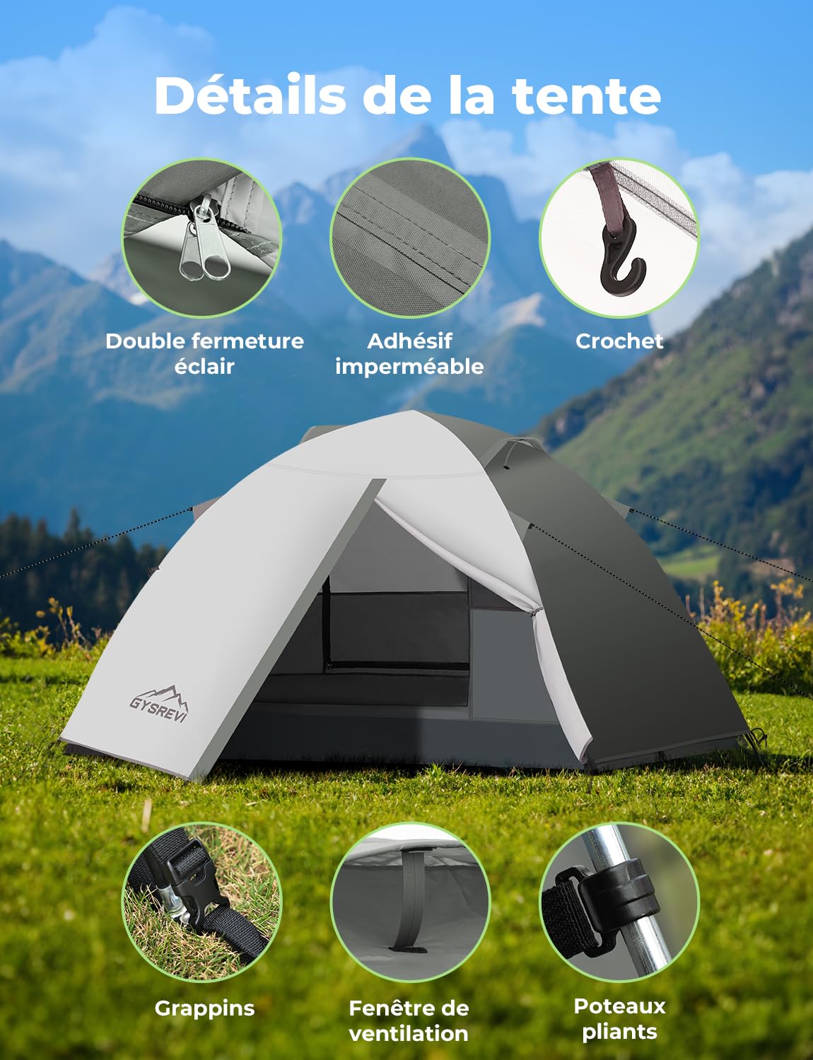 Tente de Camping 2-3 Personnes Camping Tente Ultra Légère Portable Tente de Dôme Facile à Installer pour Camping Randonnée