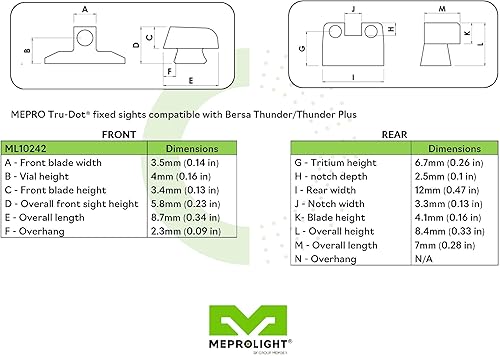Miniatura 8 de MEPROLIGHT MEPRO TRU-DOT - Miras fijas de tritio para día y noche compatibles con Bersa, puntos de tritio