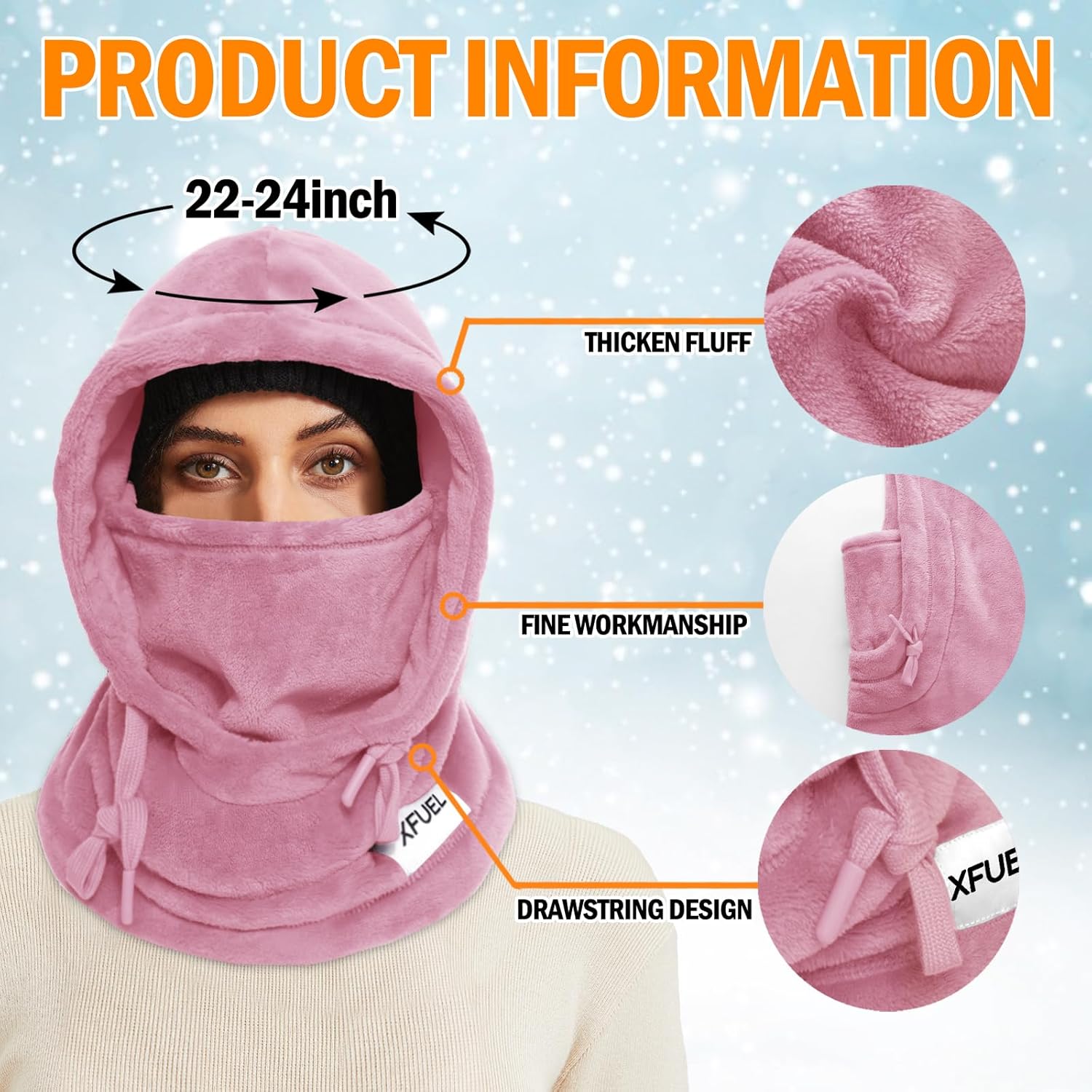 Balaclava Ski Mask for Women Men, Winter Thermal Hood Neck Warmer, Plush Lined, Windproof - Image 3