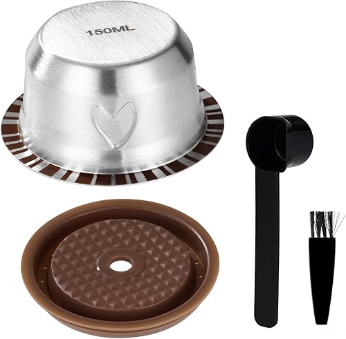 Juego de cápsulas de café reutilizables para Nespresso Vertuo, acero inoxidable 5.1 fl oz/5.07oz recargable cápsula de café accesorios con tapa
