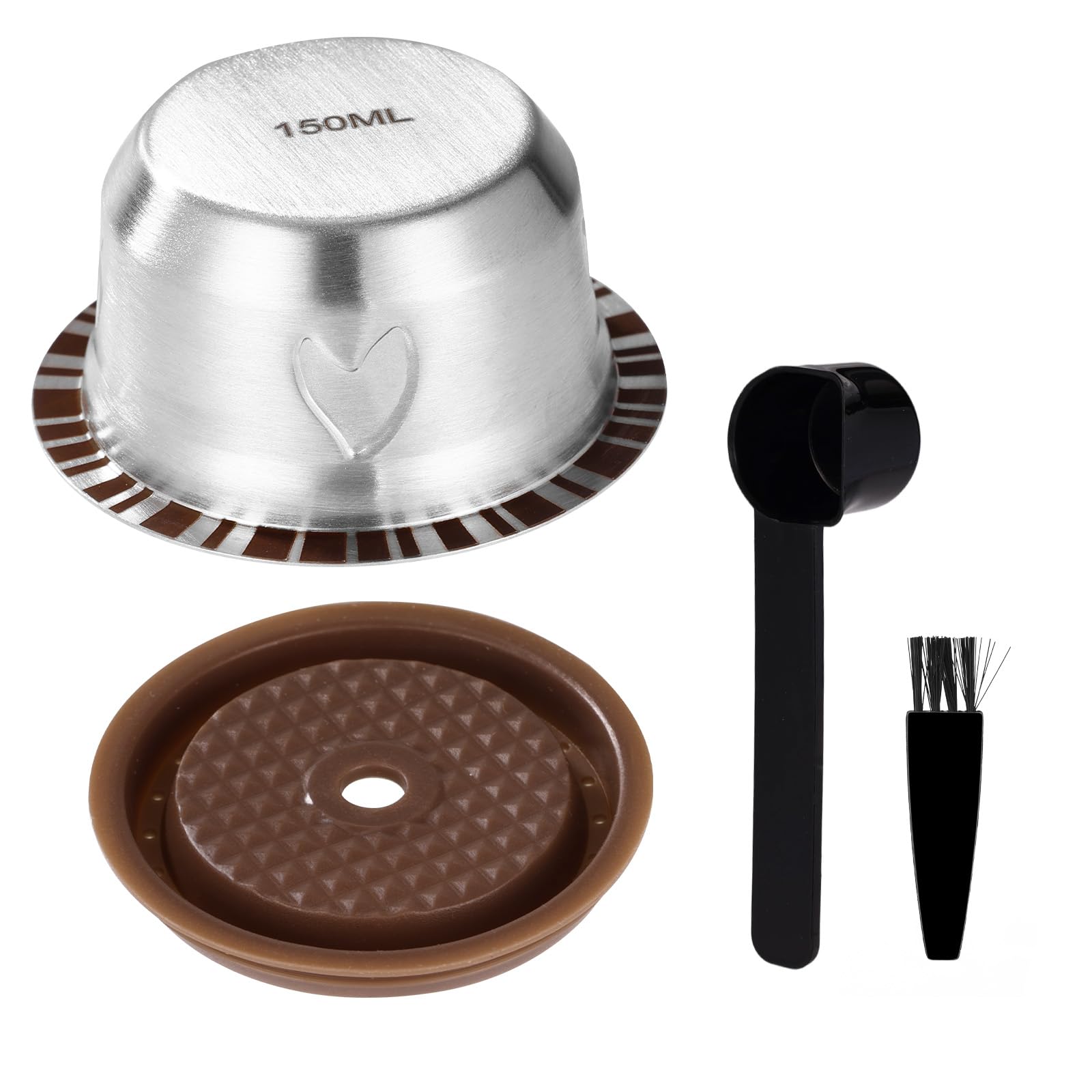 XIHIRCD Capsule Caffè Riutilizzabili Set per Vertuo, Acciaio Inossidabile 150ml Ricaricabili Accessori Capsule Caffe con Coperchio Cucchiaio Pennello Compatibili con Delonghi ENV135 ENV150