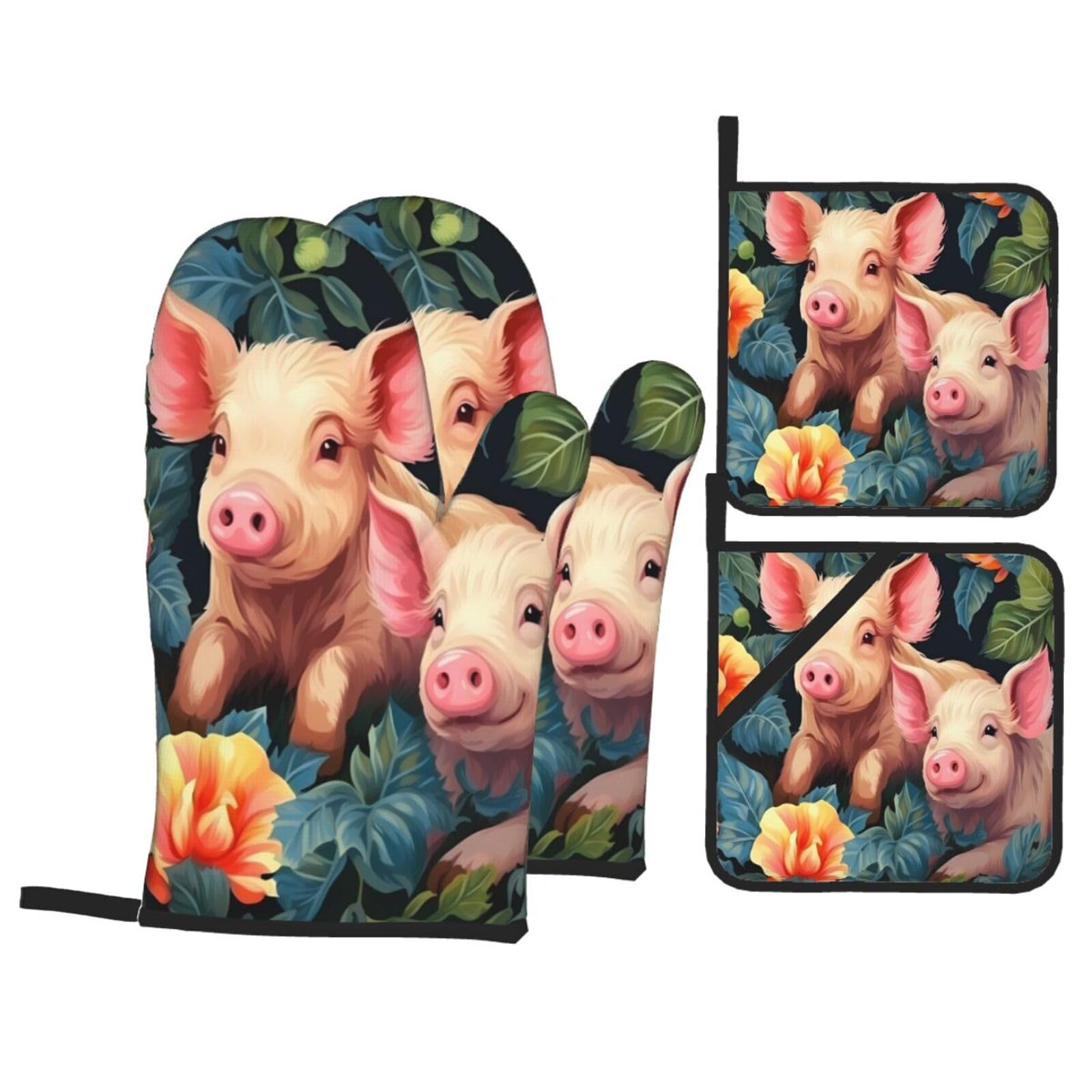 Gants de cuisine cochon mignon en fleurs lot de 4 gants four maniques cuisine longs