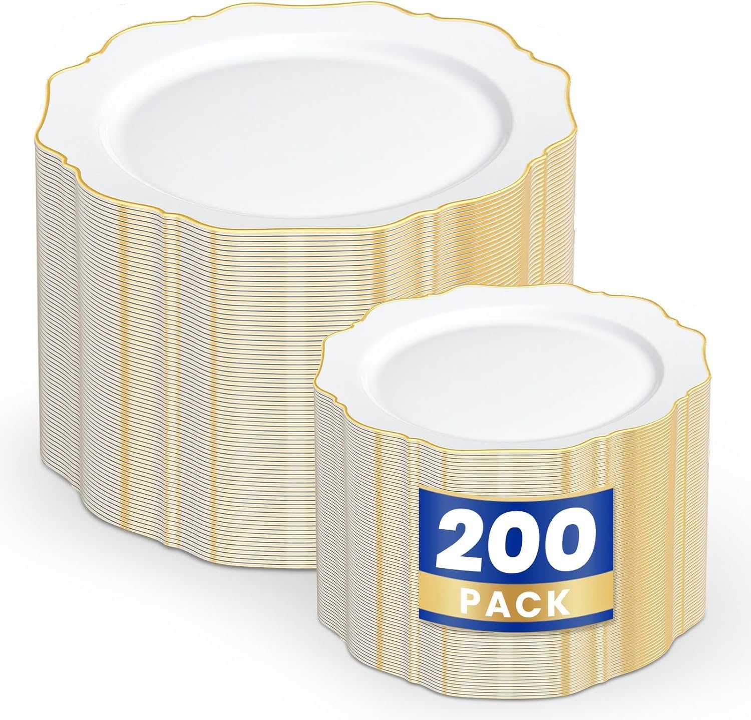Photo 1 of WDF 200 White and Gold Plastic Plates (100 Dinner, 100 Dessert)