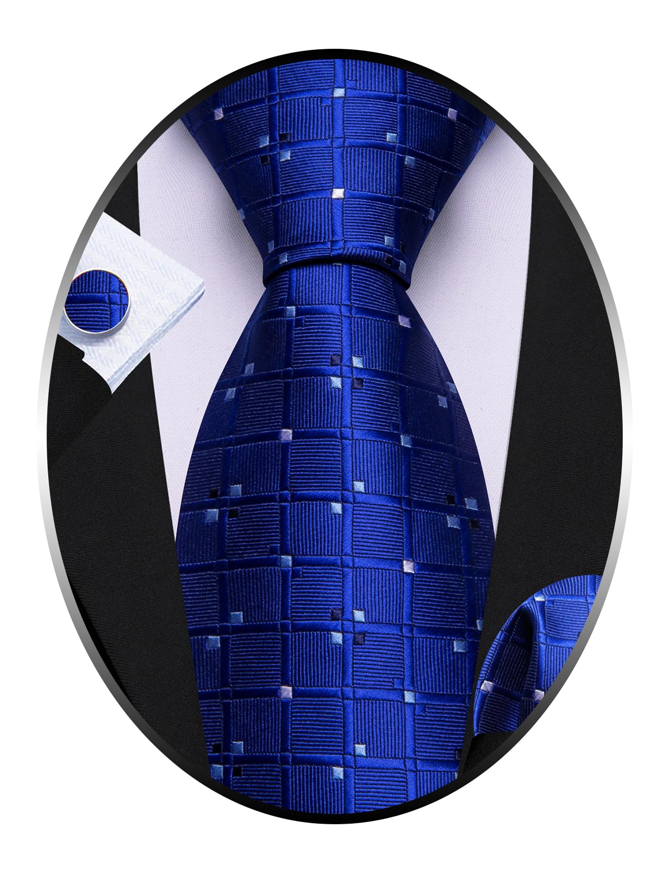 Barry.Wang Plaid Ties Check Mens Necktie Set with Handkerchief Cufflinks Classic Stripe