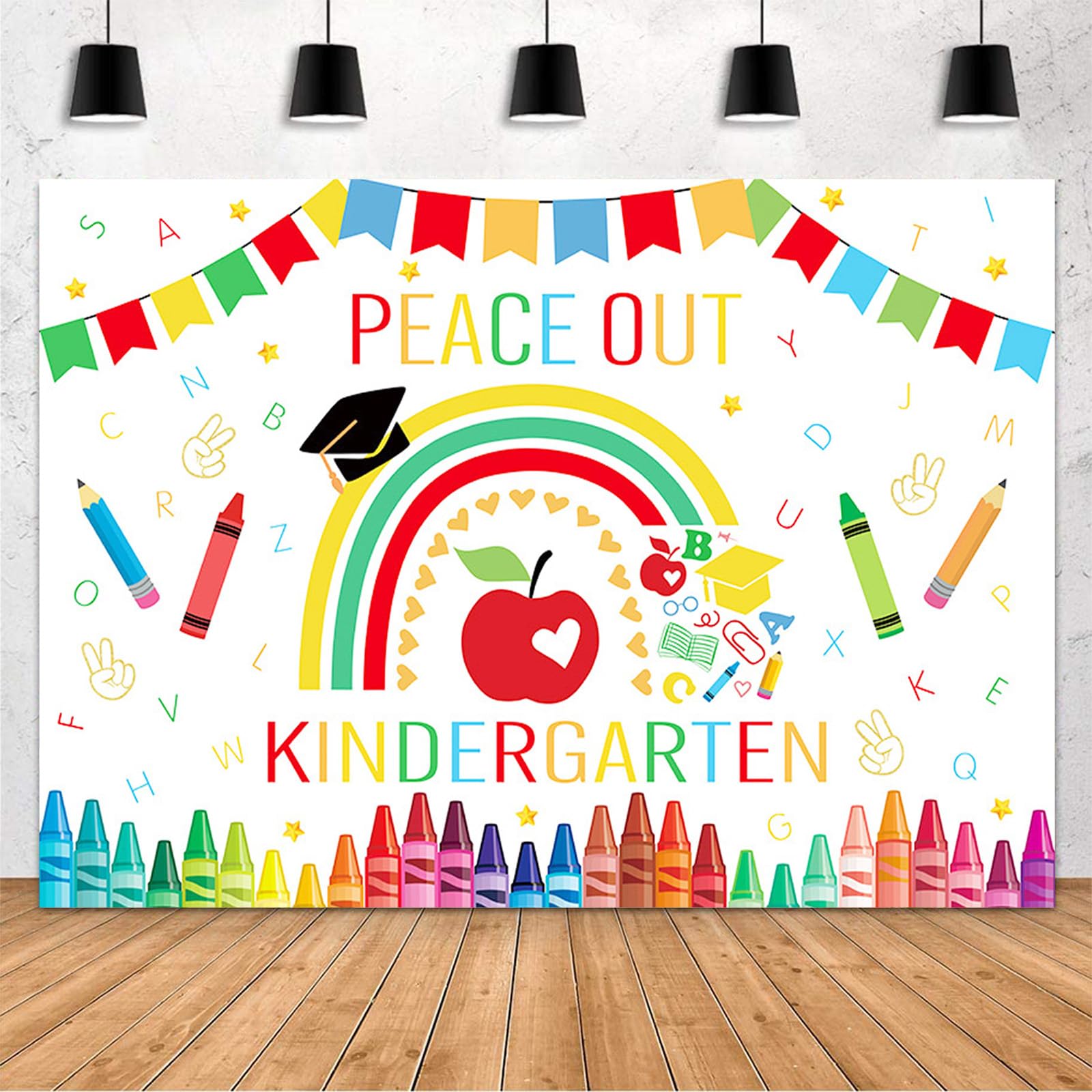 MEHOFOND Kindergarten Graduation Backdrop Peace Out 2026 Kindergarten Graduation Decorations Banner Congrats Class of 2026 Kids Congrats Grad