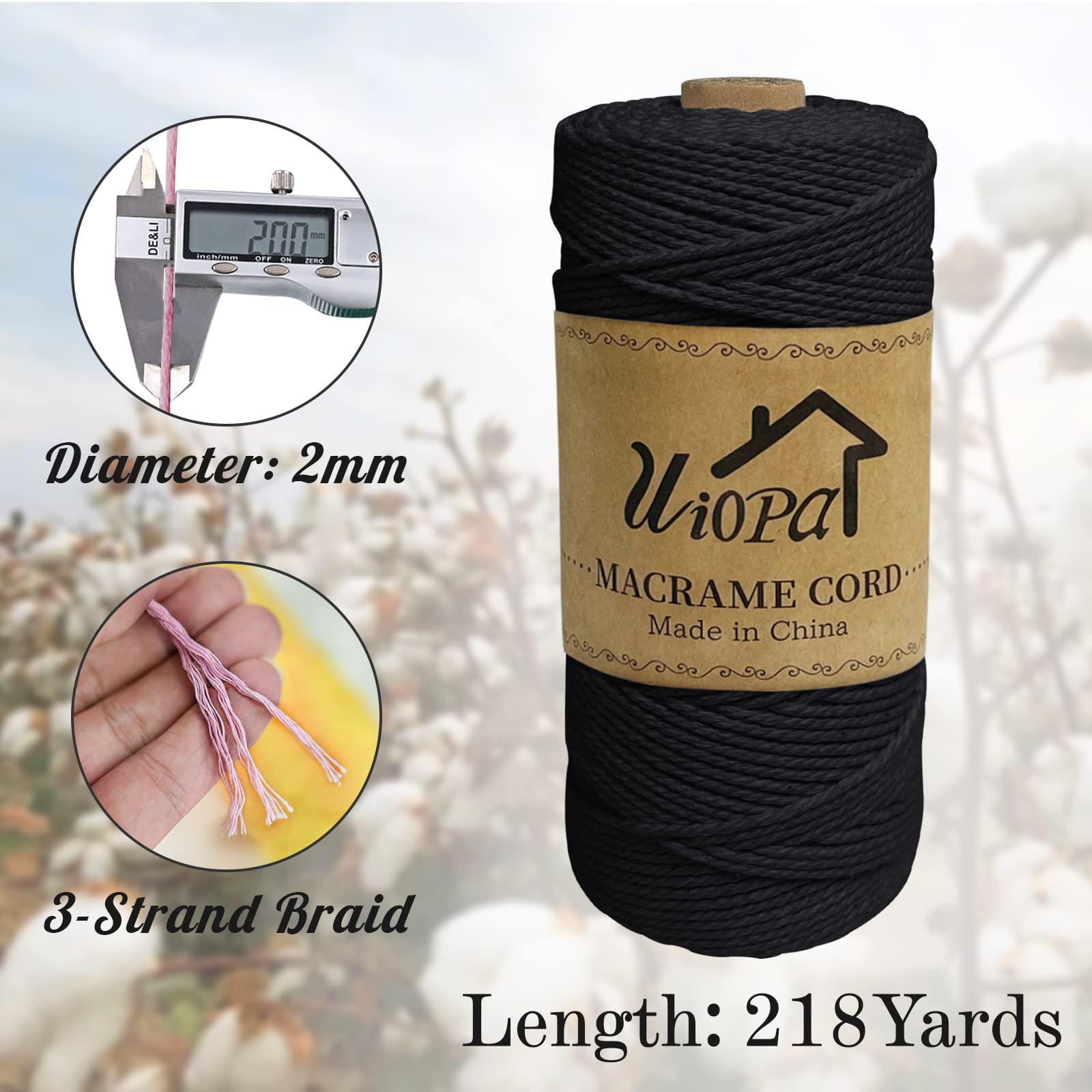 Corde Macramé Coton 2mm X 200m - Naturelle - 3 Brins Torsadés - DIY Déco Bohème
