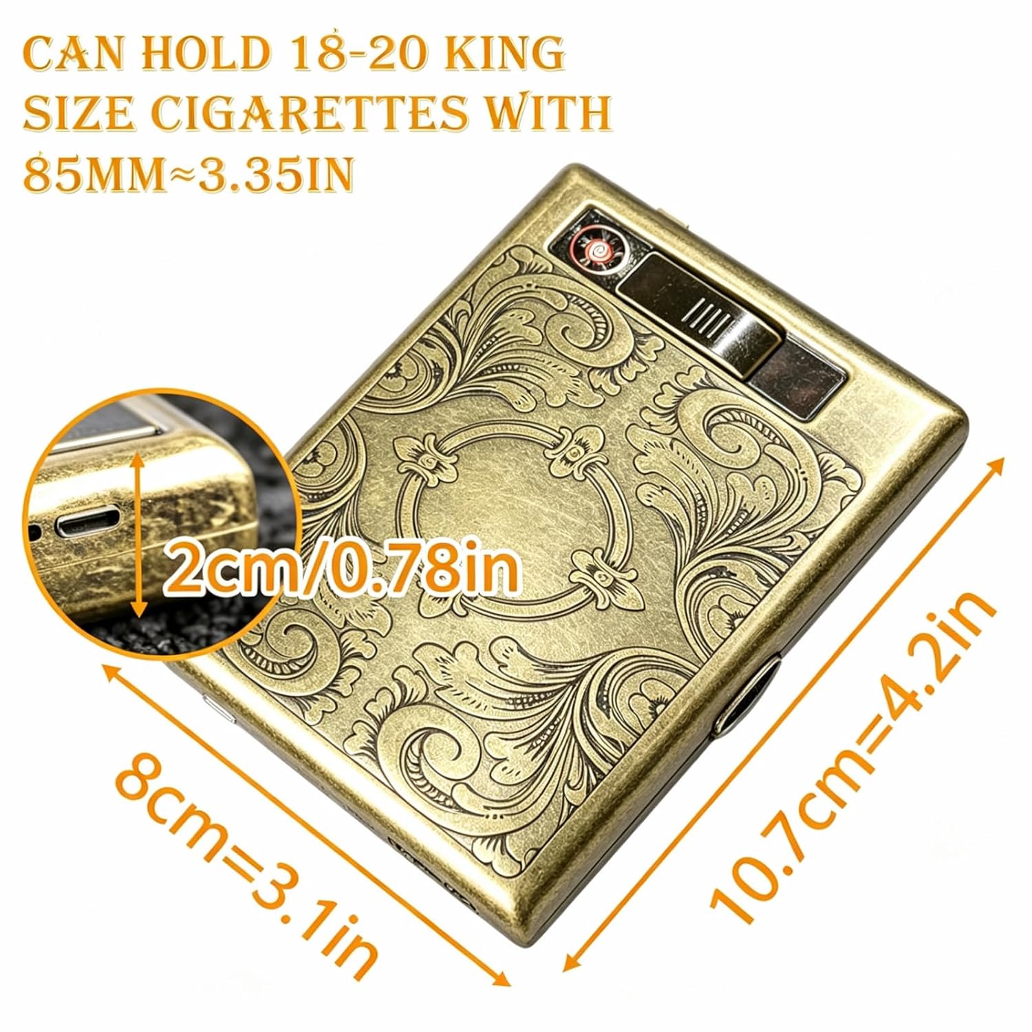 Metal Cigarette Holder case Double Sided Spring Clip Open Pocket Holder with Electric Lighter for 85mm Cigarettes Case Holder