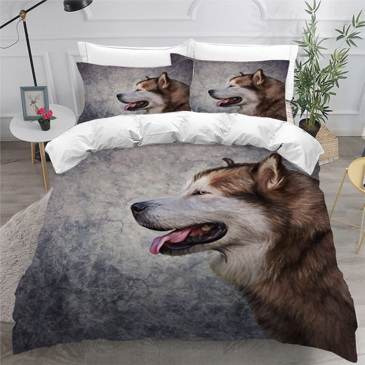 Housse de couette 240x260 doux microfibre imprimée en 3D motif chien