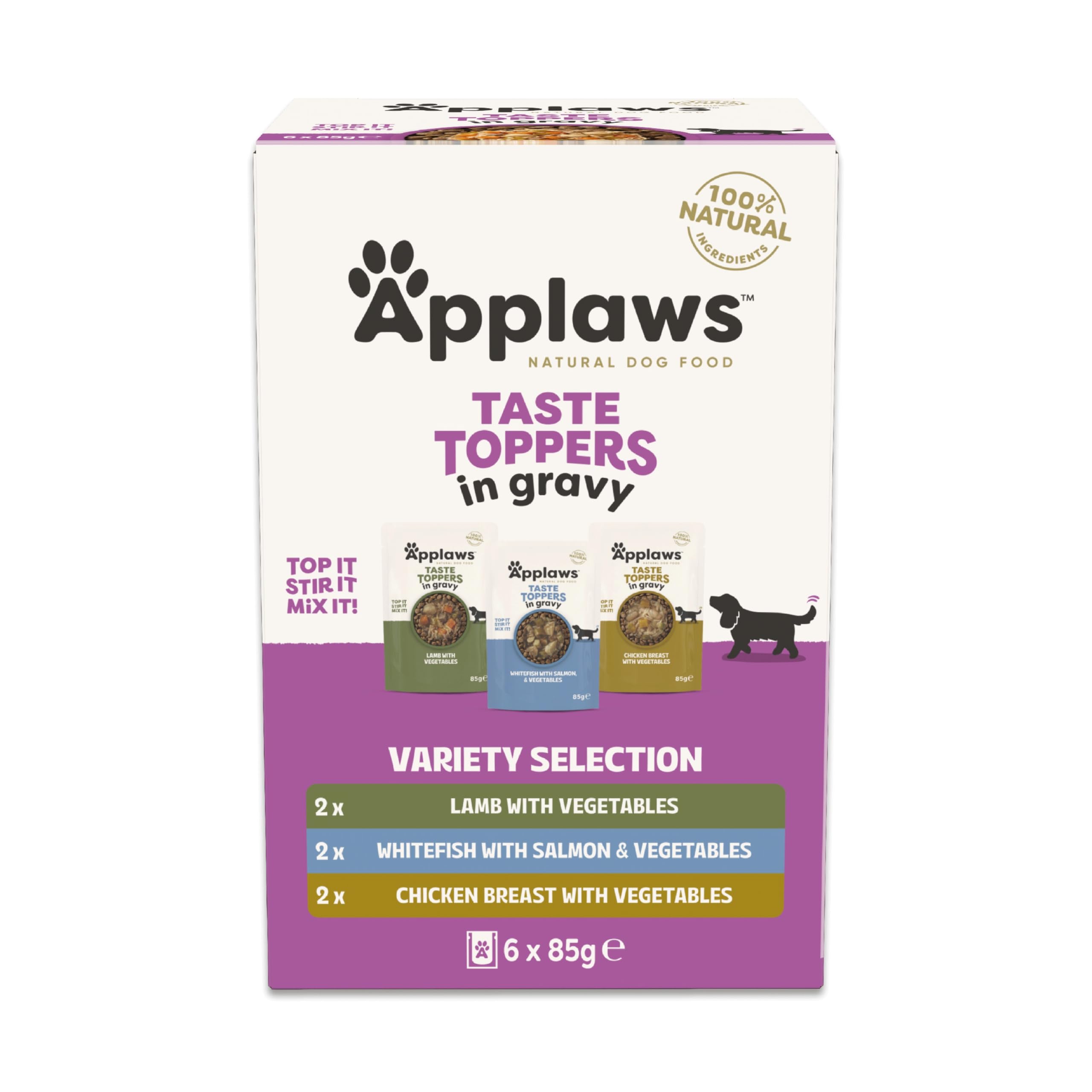 Applaws Natural Wet Dog Food Pouch, Grain Free Mixed Selection in Gravy 6 x 85g Pouches