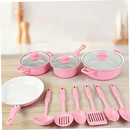 Miniatura 3 de Juego de ollas y sartenes de hierro fundido, 13 piezas antiadherentes, juego de utensilios de cocina con tapas de inducción con mango cómodo, sin