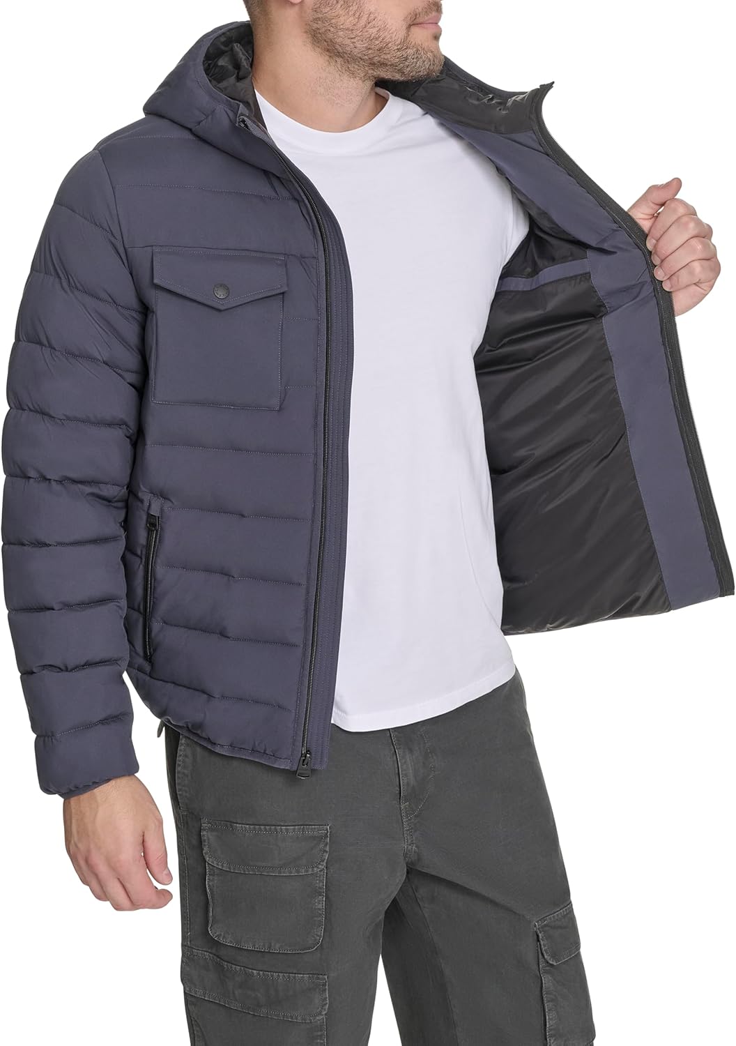 Water Resistant Performance Stretch Hooded Puffer Jacket