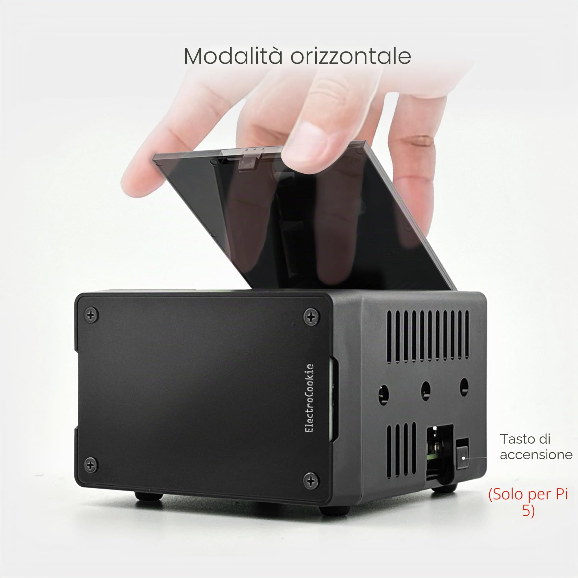 Custodia Mini PC ElectroCookie per Raspberry Pi 5 con SSD M.2 NVMe PCIe HAT e Illuminazione RGB Attiva (Custodia Nera + HAT M.2[X1001])