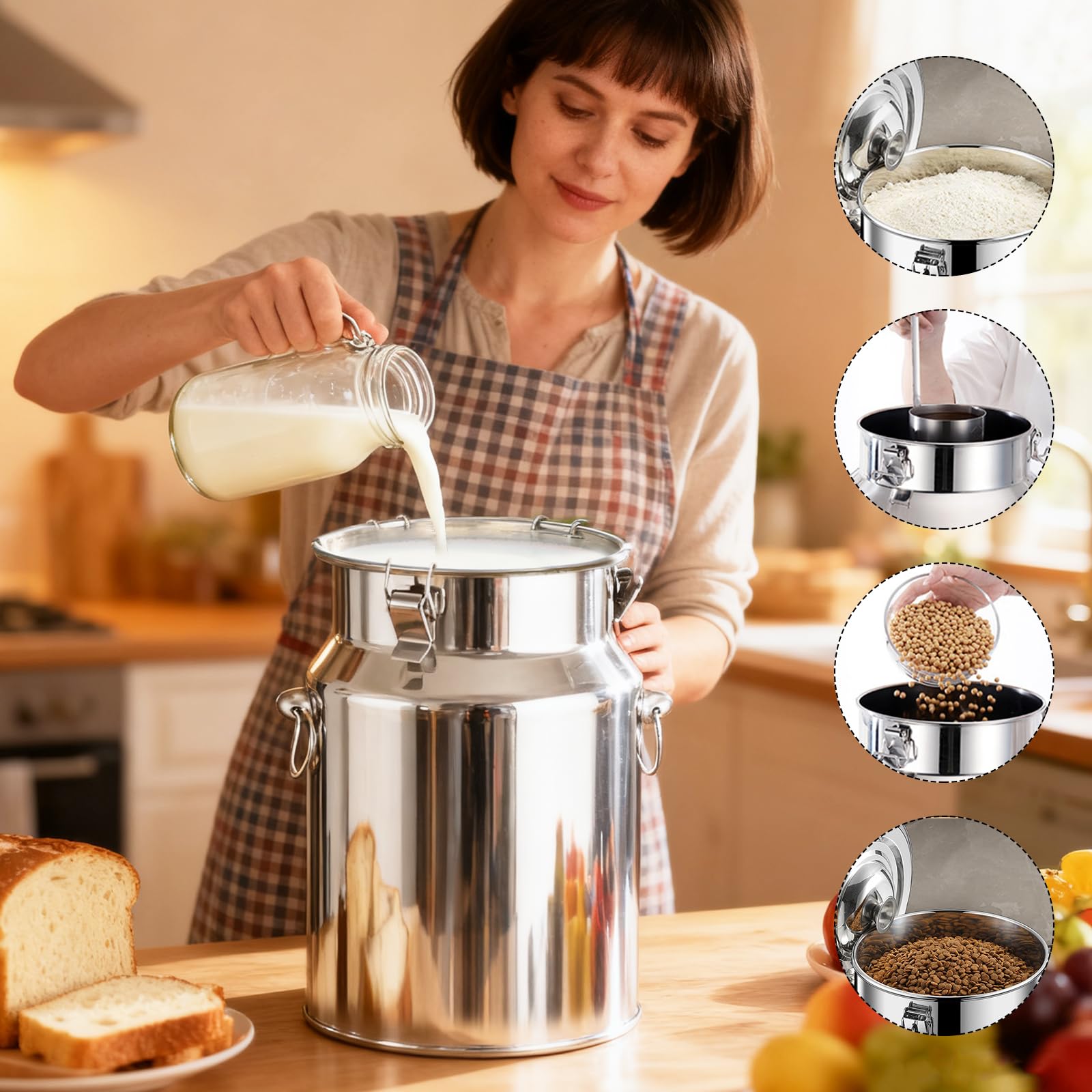 Pot à Lait en Acier inoxydable, Seau à Lait de 9 Litres avec Couvercle Hermétique, Bidon à Laits pour Vin, l'huile, Liquides et Solides en Cuisine, Pot à Laits pour Transport ou Stockage
