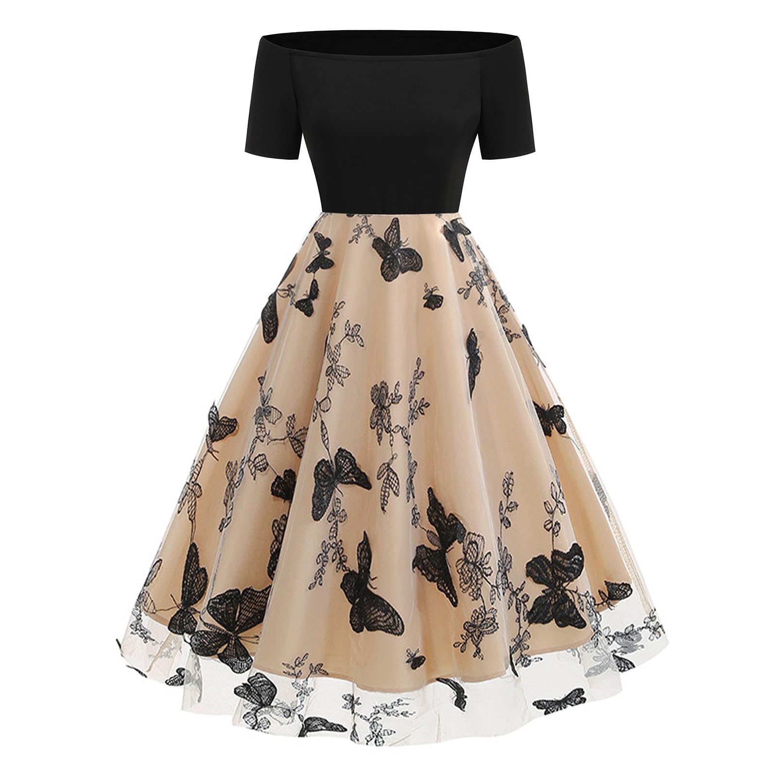 Odizli Robe vintage des années 50 pour femme - En maille - Épaules dénudées - Pour fête, mariage, coctail