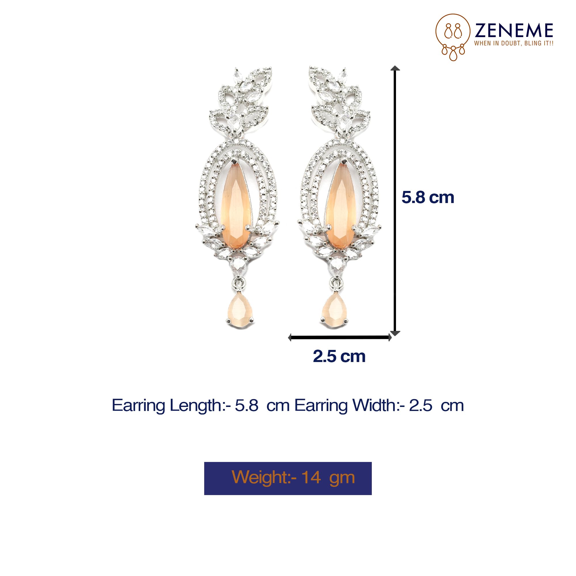 Rhodium-Plated American Diamond Drop Earrings