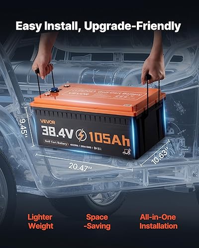 Miniatura 4 de VEVOR Batería de litio para carrito de golf de 36 V (38.4 V) 105 AH, con cargador de 25 A, kit de batería Lifepo4, BMS de 200 A integrado, con