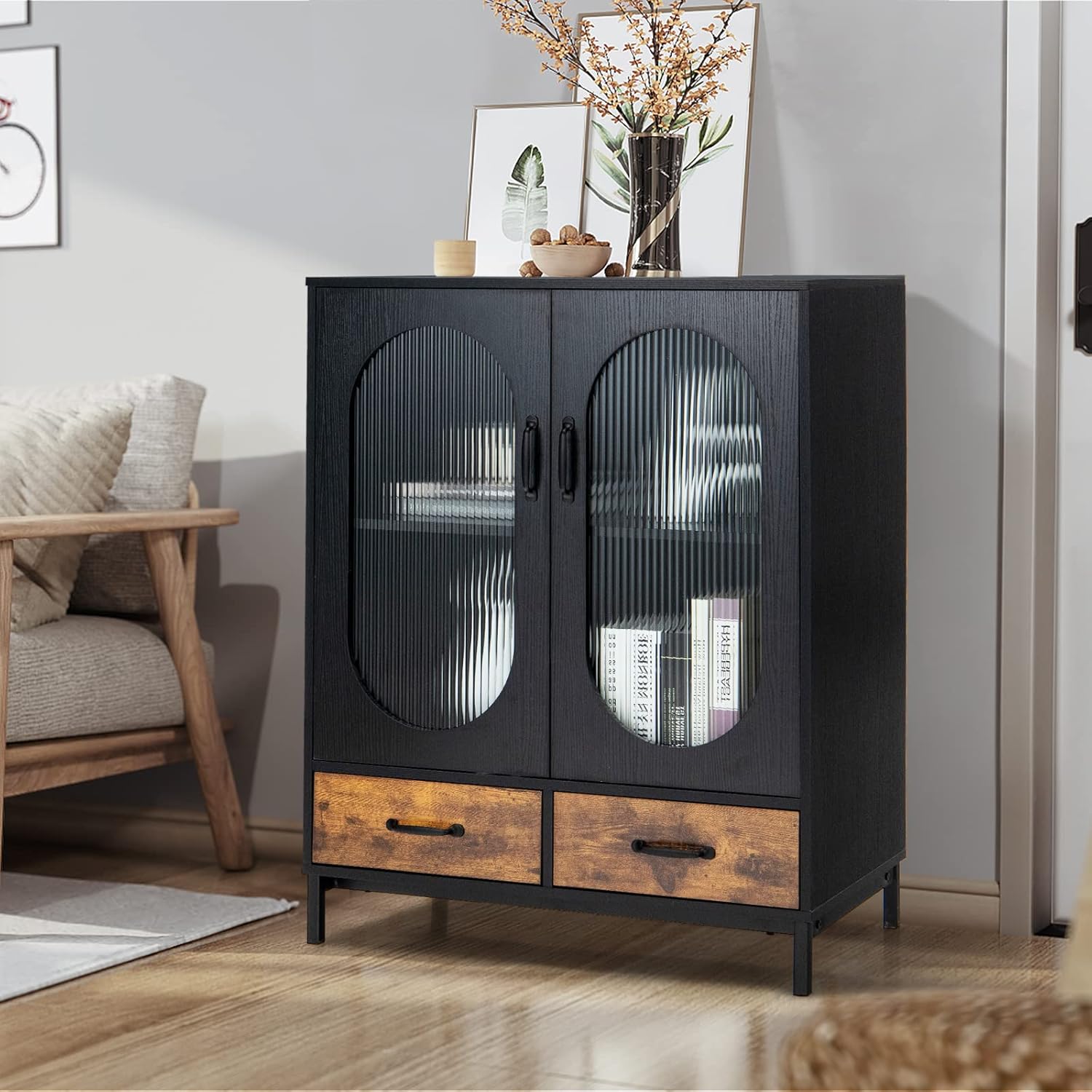 Detailed dimensions and weight capacities of the Giantex Buffet Cabinet GX10514BK-VJ.