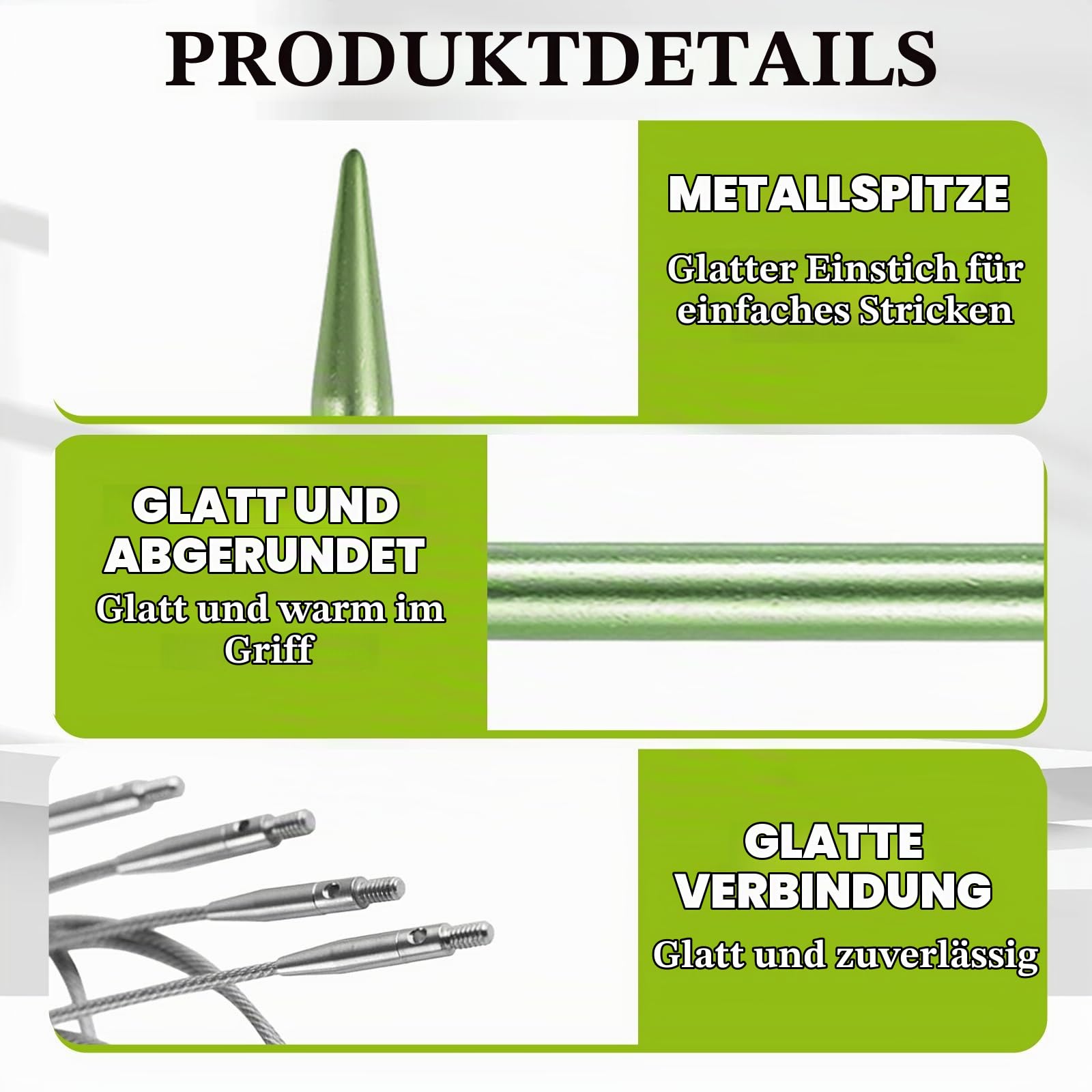 Rundstricknadeln Set, Austauschbare Stricknadeln mit Zubehör & Aufbewahrungstasche, Metall Auswechselbare Rundstricknadelspitzen mit Ergonomischen Griffen für DIY-Stricken (Grün 10 Paar)