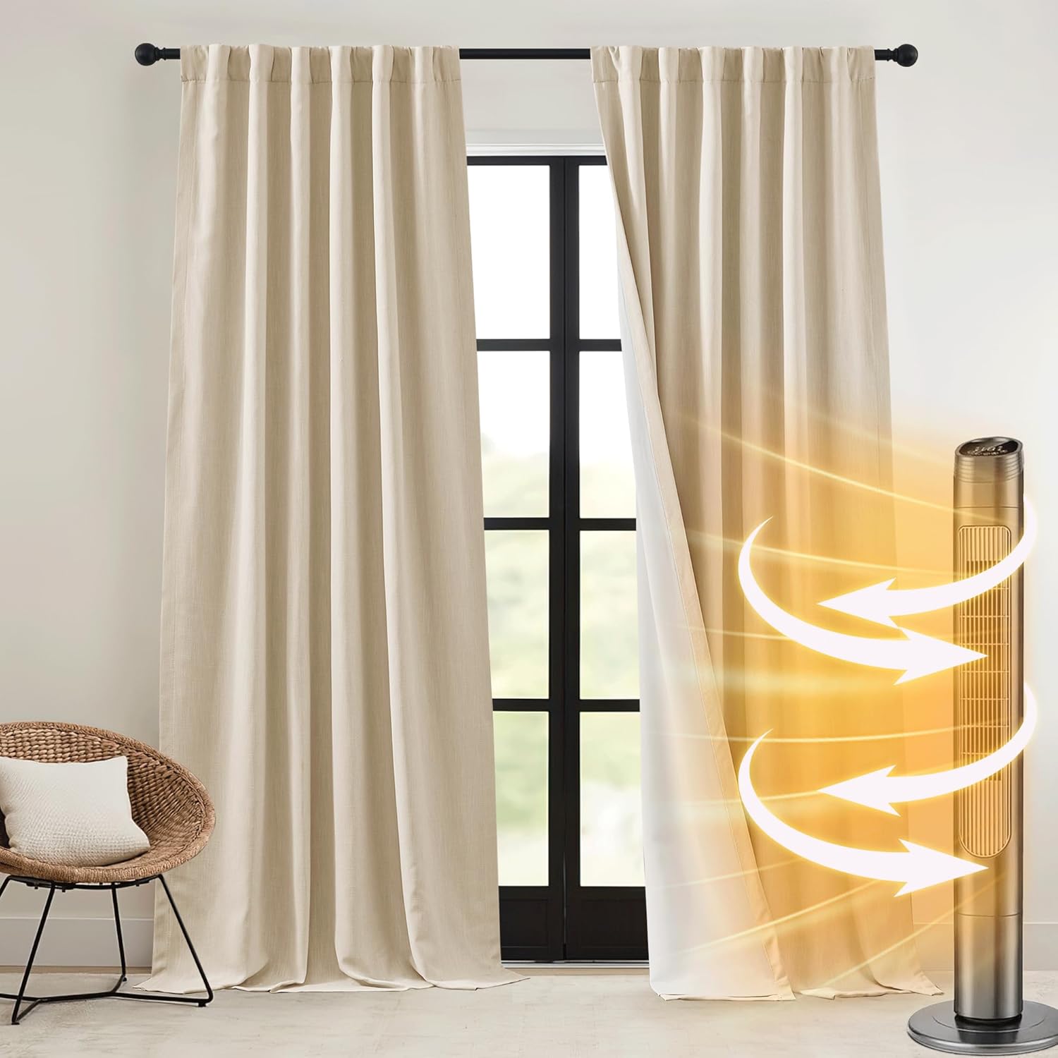 RYB HOME Heavy Faux Linen Curtains for Bedroom, Blackout Thermal Insulating Privacy Soundproof Pinch Pleated Drapes for Living Room Office Kids Nursery, Thatched Tan, W 52 x L 96 inch, 2 Pcs