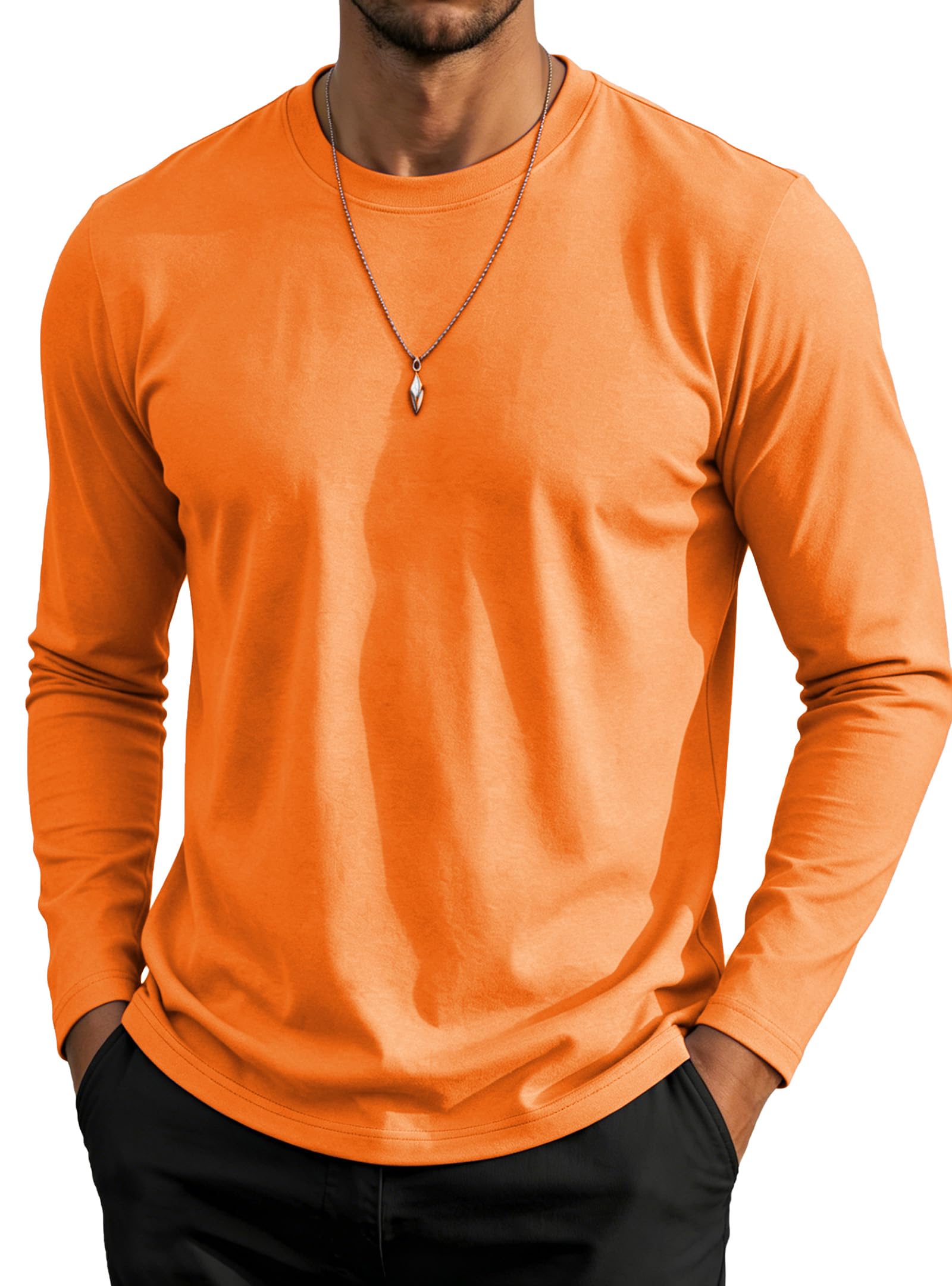 Men's Basic T-Shirt Crew Neck Long Sleeve Shirt Pullover Lightweight Casual Style