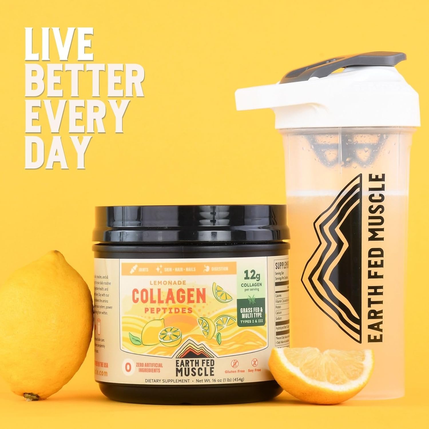 Earth Fed Muscle Lemonade Collagen Powder – Grass Fed Hydrolyzed Collagen for Women & Men - Healthy Bones, Skin & Hair - Types 1 & 3 Collagen Powder, 12g Per Serving, 33 Servings - Image 5