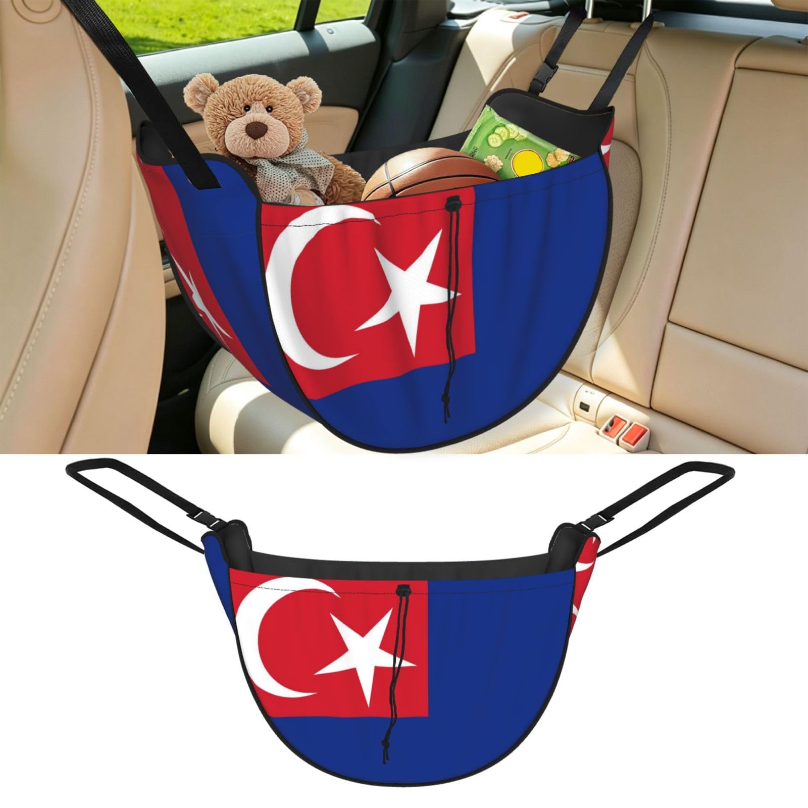 Cntdbu Black Flag Of Johor State Car Seat Organizer-Backseat Storage Bag For Travel