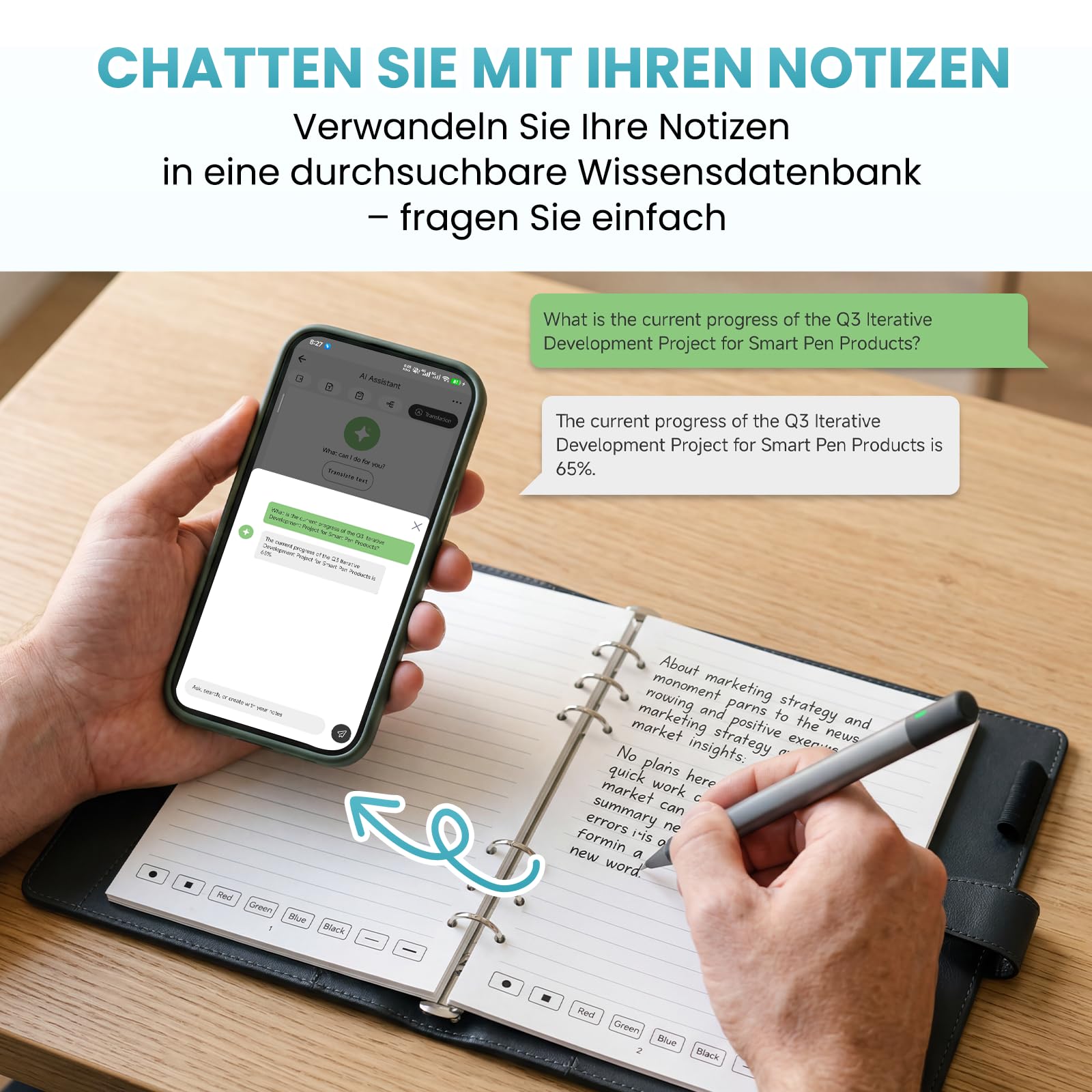 KI Smart Writing Set, Erkennt 73 Sprachen, Audio zu Text, Chat mit Notizen | Intelligenter Stift für Büro, mit Wiederverwendbares Notizbuch und LCD Schreibpad,für Büro, Meeting & Geschäftsleute, Schwarz