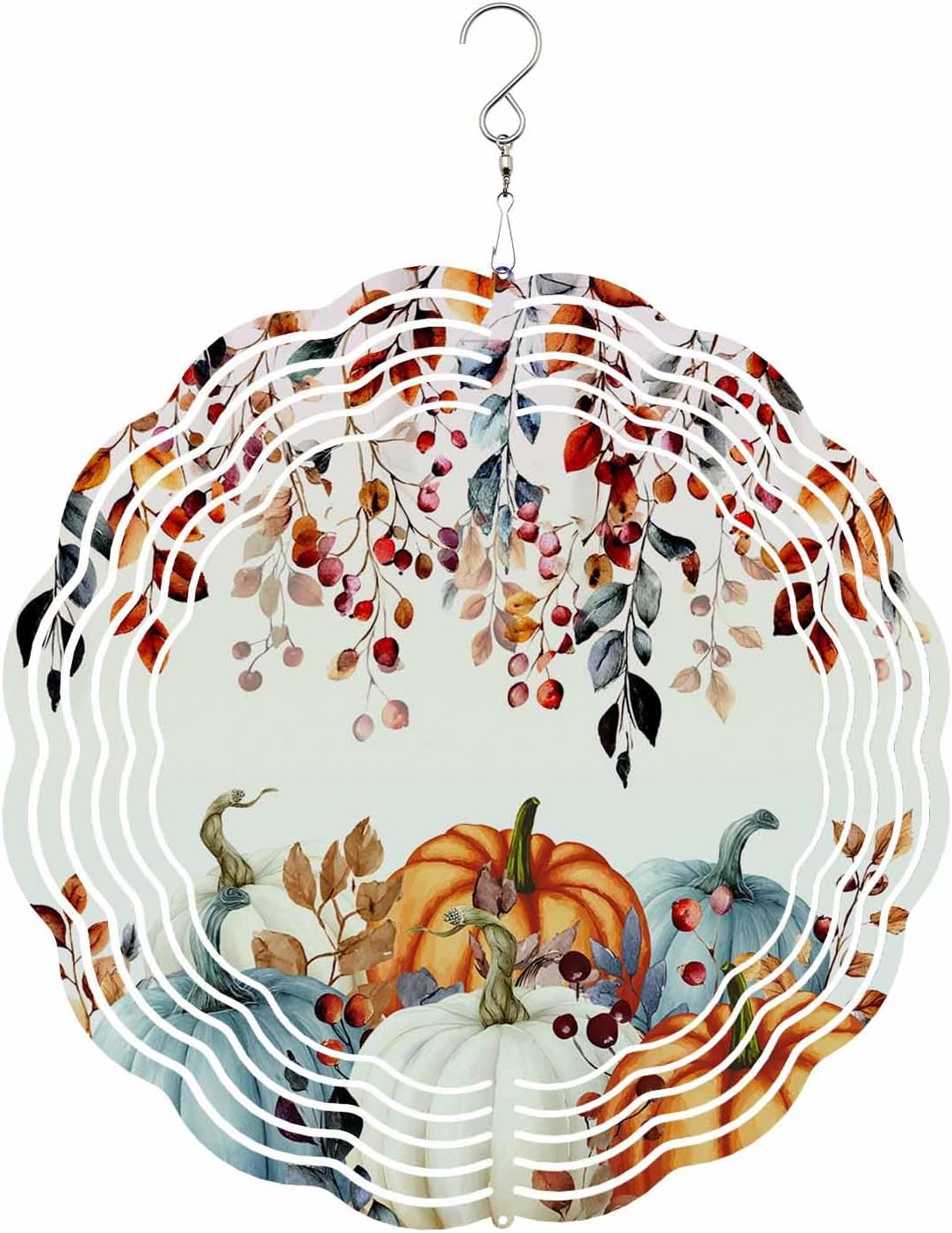 Fall Wind Spinners, Retro Harvest Pumpkin Leaves Hanging Wind Spinners for Yard and Garden 3D Stainless Steel Metal Sculptures Crafts Ornaments 12 Inch