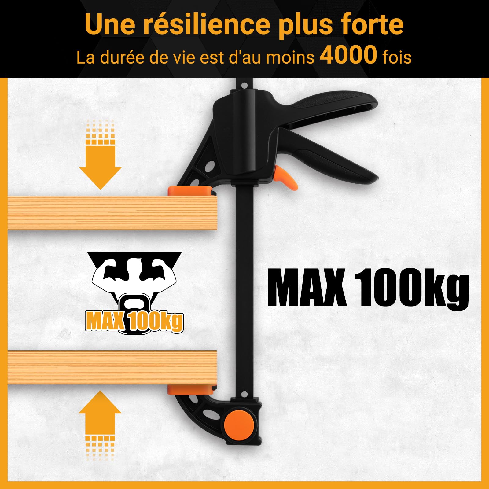 Jeu de 2 Serre-joints Rapide à une Main avec Connecteur, Largeur de Serrage 152/420mm, Force de Serrage Maximale 100 kg, Ouverture Flexible Plage d'Extension 154 mm - 620 mm