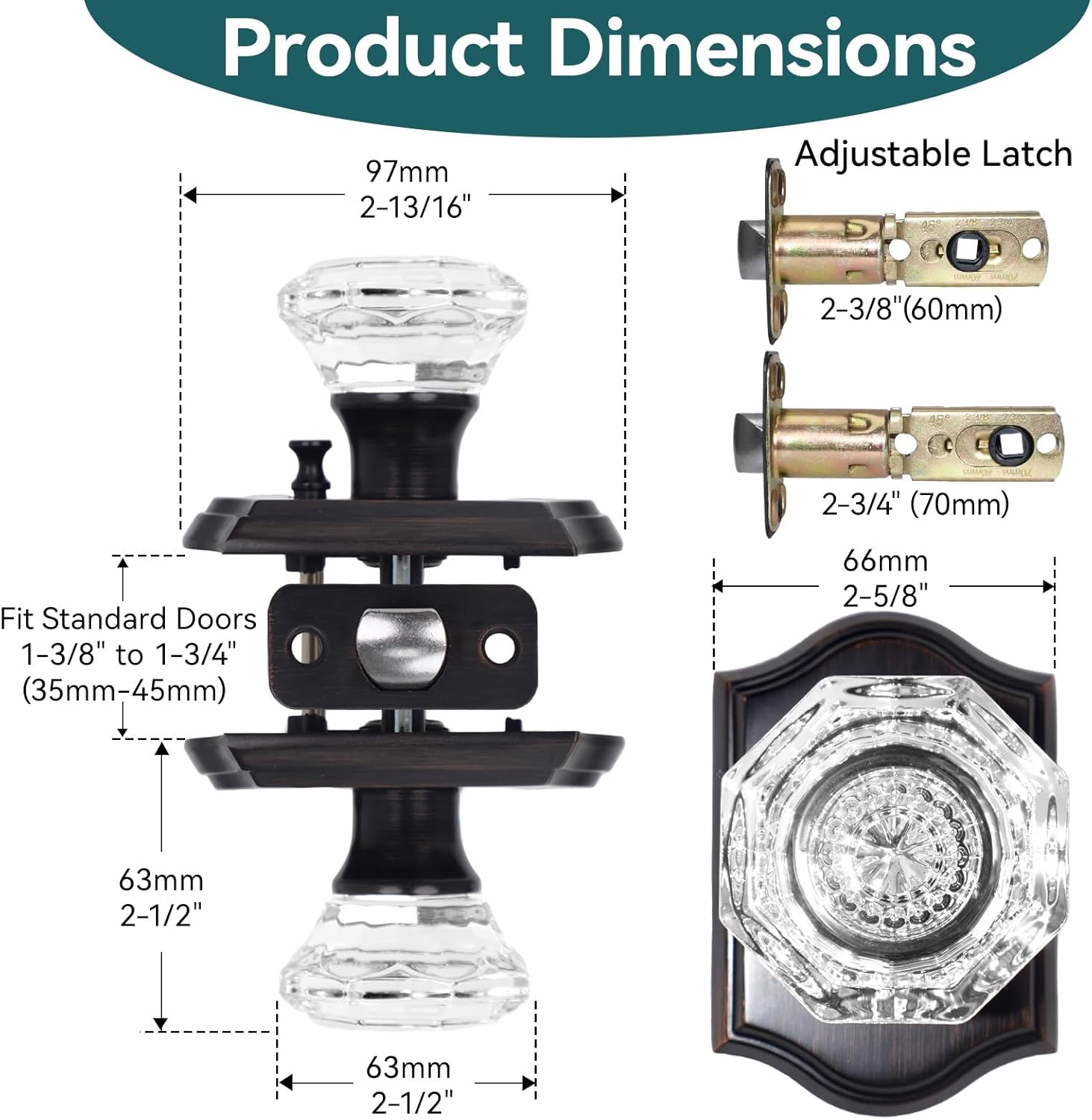 Crystal Door Knobs, Octagonal Glass Door Knobs, Oil Rubbed Bronze Crystal Door Knob with Lock for Bathroom Bedroom, 1 Pack Vintage Glass Doorknob