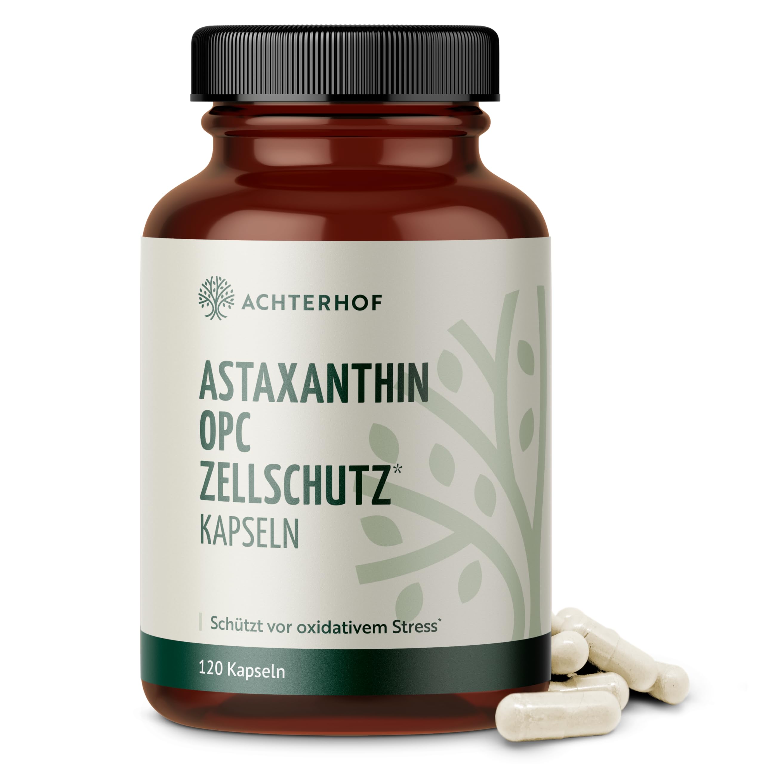 Astaxanthin OPC Zellschutz Kapseln | 120 Stück | mit B-Vitaminen, Zink, Selen und Vitamin E | für 120 Tage | vegan | Achterhof