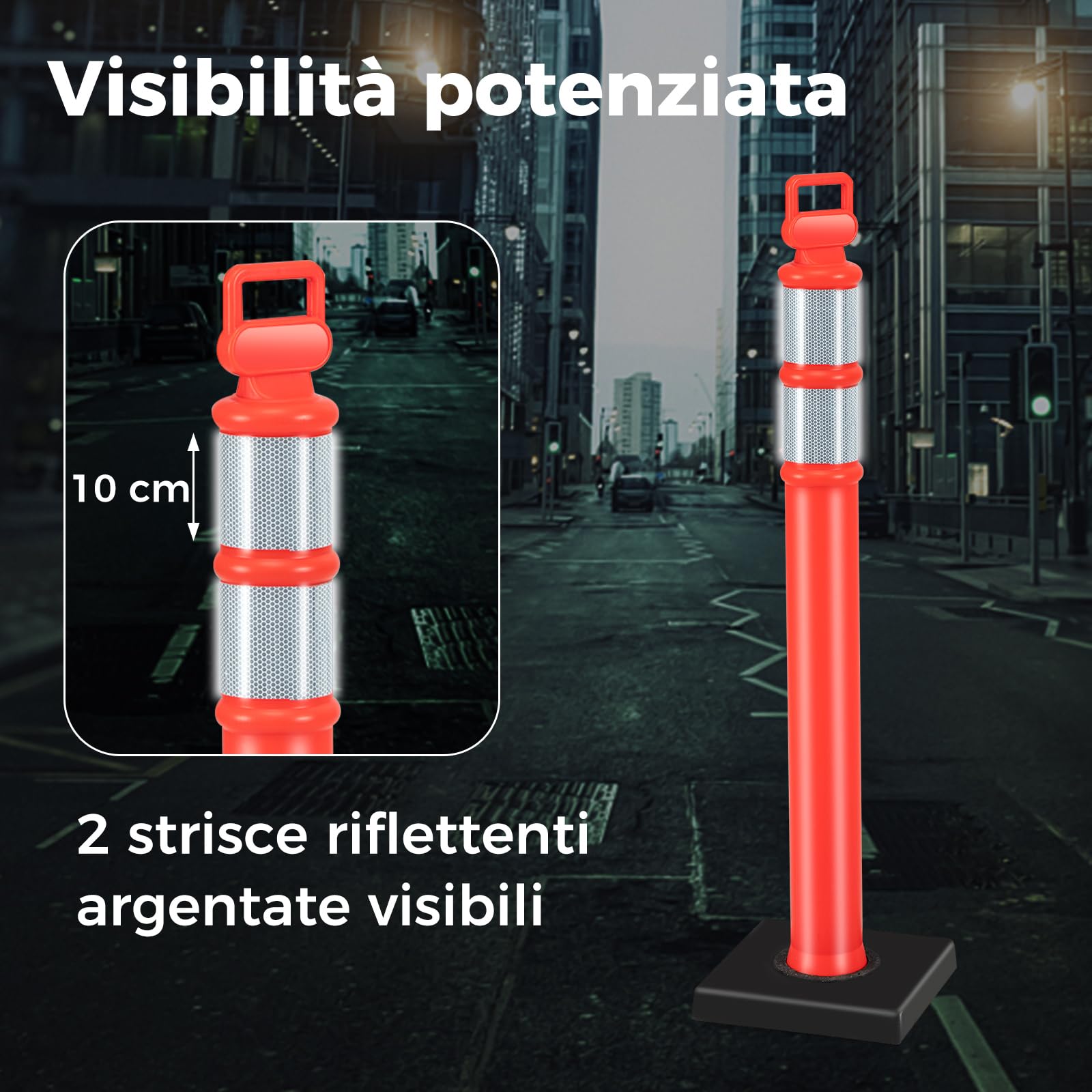 COSTWAY Set di 3 Segnaletici Stradali, Barriera di Sicurezza per Traffico con Base in Gomma, Strisce Riflettenti, Maniglia, 30 x 30 x 114,5 cm