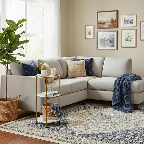 Miniatura 4 de Mesa auxiliar de cristal, mesa auxiliar redonda pequeña de vidrio templado con estantes de almacenamiento de 3 niveles para espacios pequeños, mesa