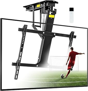 TOPSKY Electric Ceiling TV Mount with Remote, Motorized Drop Down TV Ceiling Mount for 3270 Inch Flat & Curved TVs, Up to 88 lbs, VESA 600x400, Fits Flat & Pitched Ceilings, Black