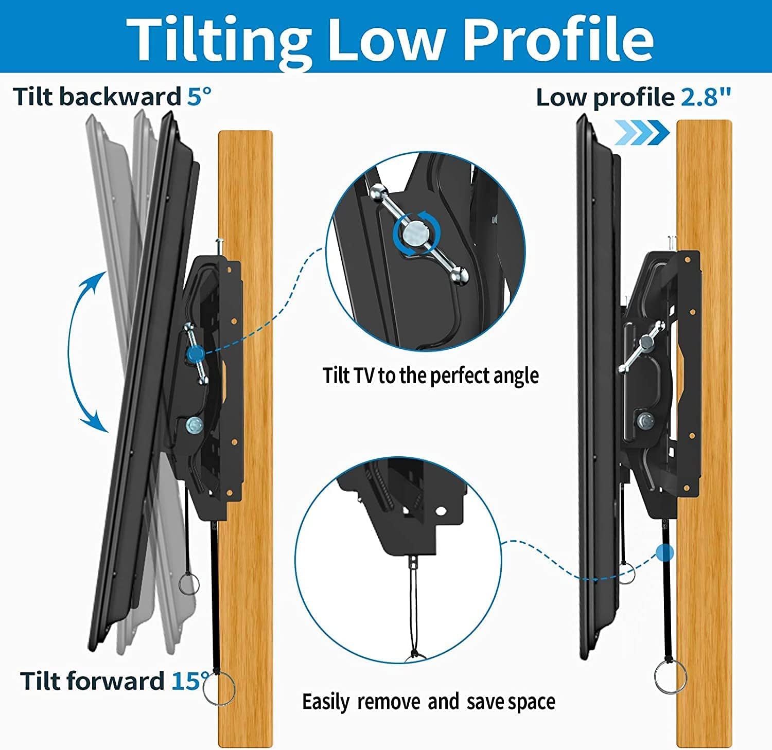 Everstone Adjustable Tilt TV Wall Mount Bracket for Most 32-90 Inch LED,LCD,OLED,Plasma Flat Screen,Curved TVs,Low Profile,Up to VESA 600x400 and 165 lbs,Fits 16",18",24"