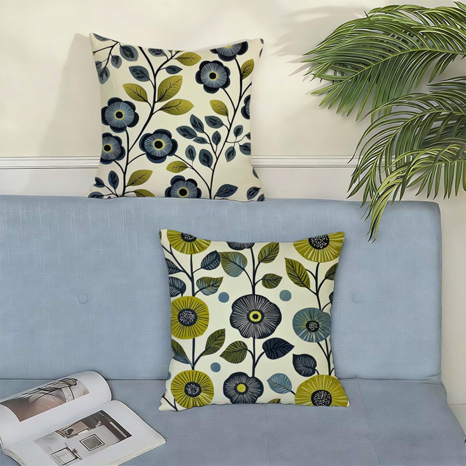 Fundas Cojines 80x80 Planta Juego de 2,Impermeable Exterior Funda Cojin Lino,Cómodo Transpirables,Antimanchas y Durable Funda de Cojines Flor Primavera Salón,Dormitorio Decoración Hogar Regalo X-300