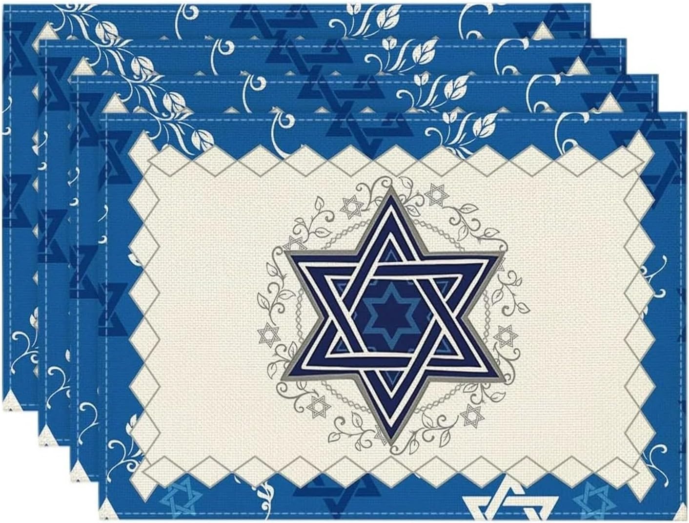 Passover Hexagram Placemats Set of 4,12x18 Inch Seasonal Star of David Jewish Chanukah Table Mats for Party Kitchen Dining Decor(3p)