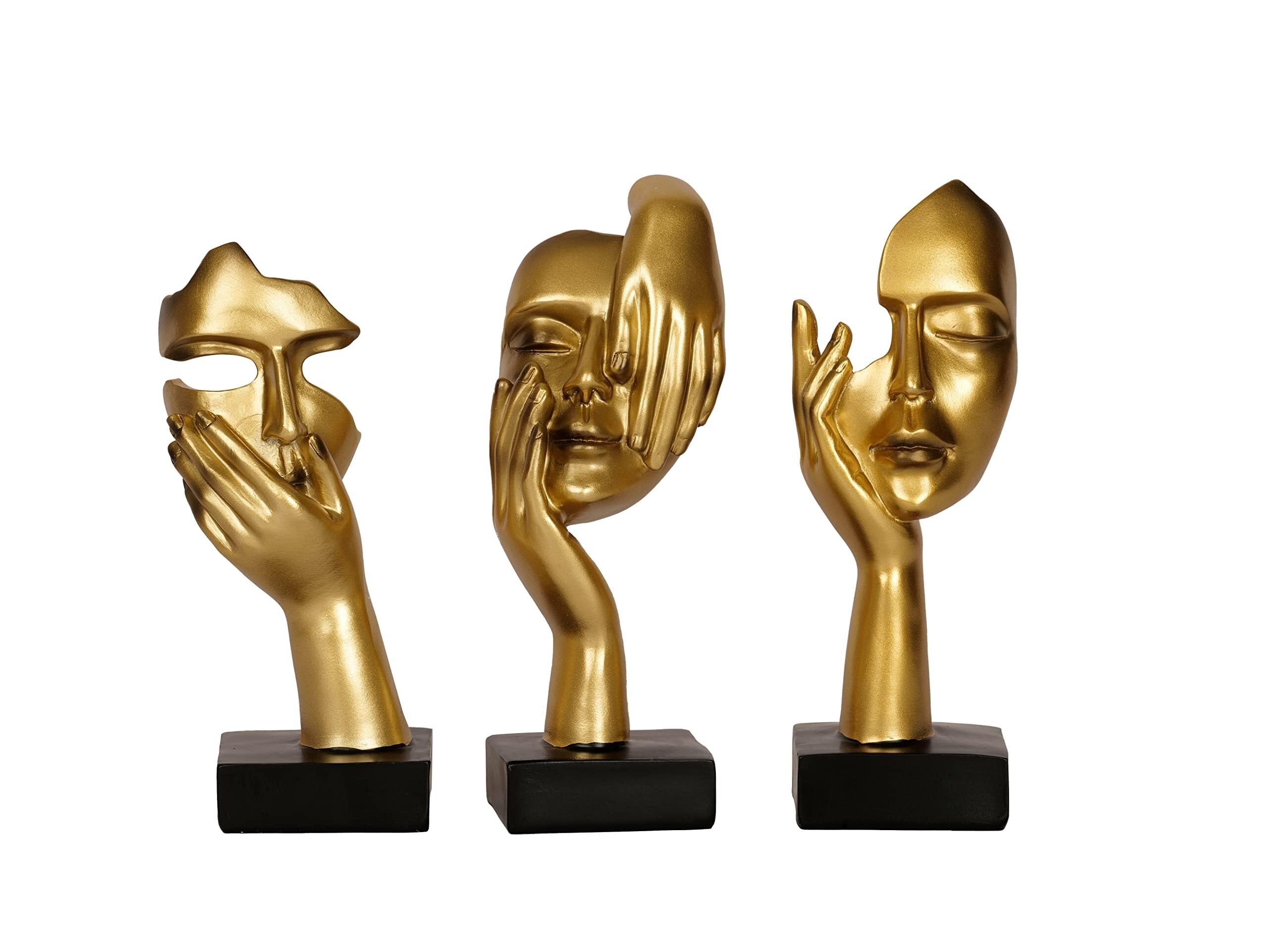 Yofab Office Cubicle Decor 3Piece Thinker Statue Home Decor Abstract Sculpture Figurines for Living Room Coffee Table Centerpiece(Gold)
