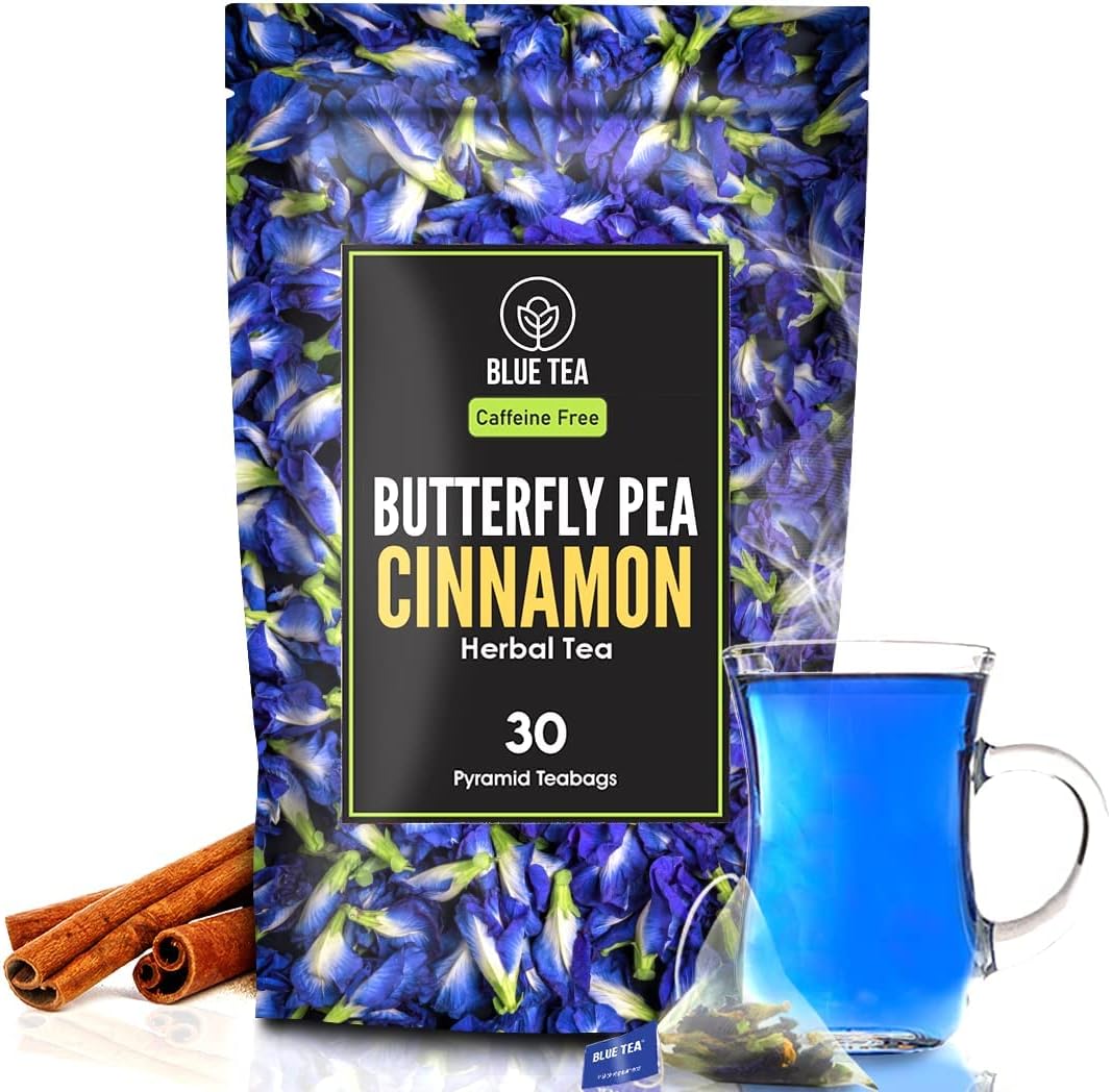 BLUE TEA - Butterfly Pea Flower Cinnamon Tea - 30 Tea Bags - Plant Based | ANTIOXIDANT RICH | Aparajita - Shankhpushpi | Herbal Tea - Caffeine Free - Flower Based - Detox Tea | Zipper Pack