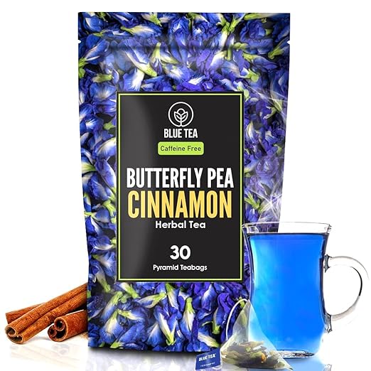 Butterfly Pea Cinnamon Herbal Tea - 30 Pyramid Tea Bags | Premium Zipper Pack | Caffeine Free - For Healthy Skin And Hair, 80 grams, Pack of 1
