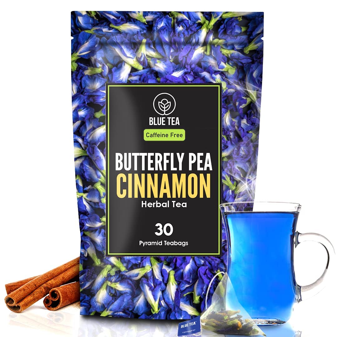 BLUE TEA - Butterfly Pea Flower Cinnamon Tea - 30 Tea Bags - Plant Based | ANTIOXIDANT RICH | Aparajita - Shankhpushpi | Herbal Tea - Caffeine Free - Flower Based - Detox Tea | Zipper Pack
