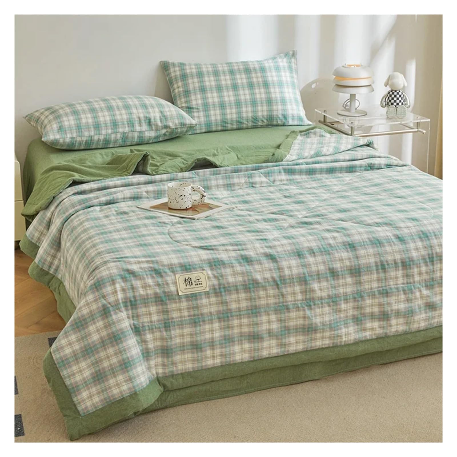 KHASCBNF Lightweight Duvet Cotton Summer Quilt Lightweight Breathable Bedding Minimalist Plaid Thin Comforter Air Conditioning(18,150x200cm(59x79inch))