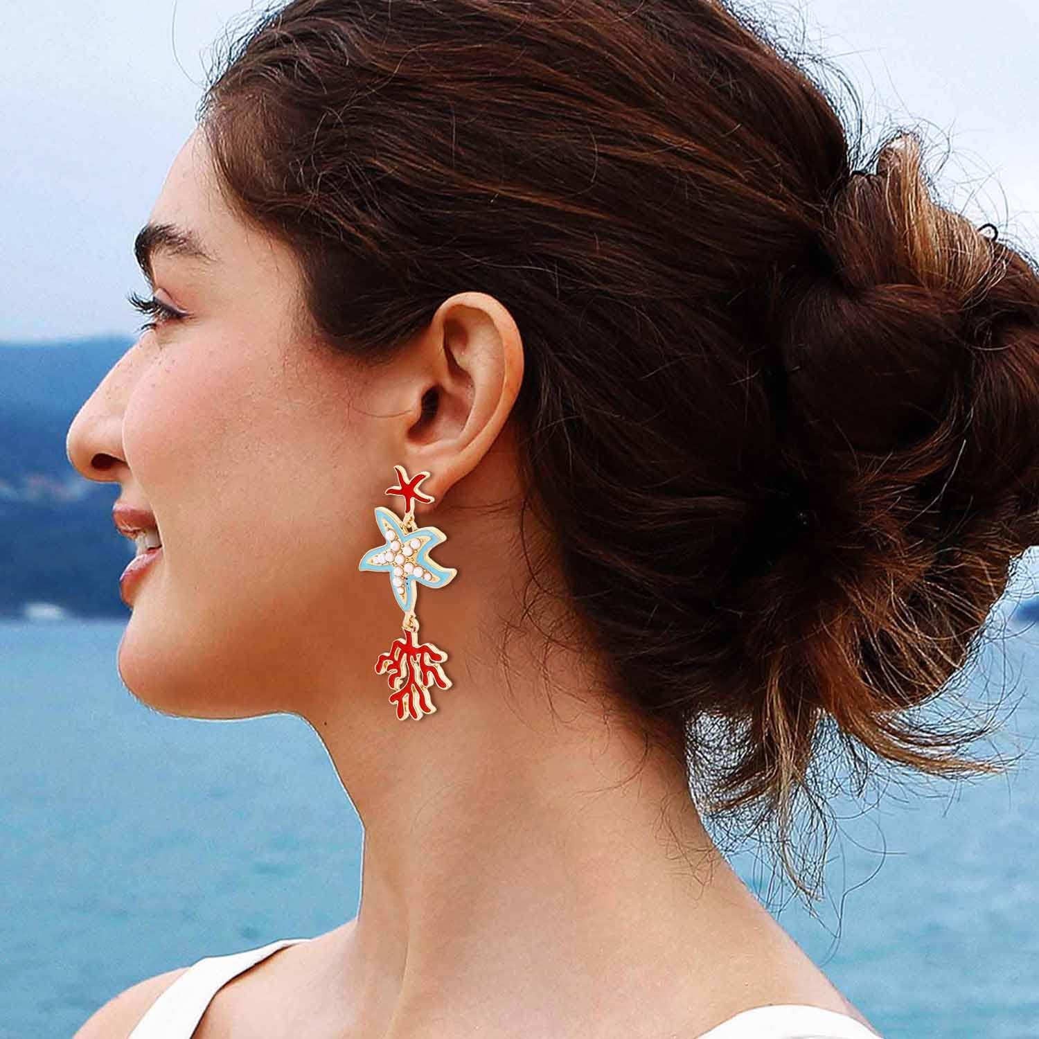 Sea Drop Earrings Funny Shell Star Fish Earrings Dangle Trendy Summer Beach Earring Cute Ocean Animal Earring Jewelry for Women - Image 6