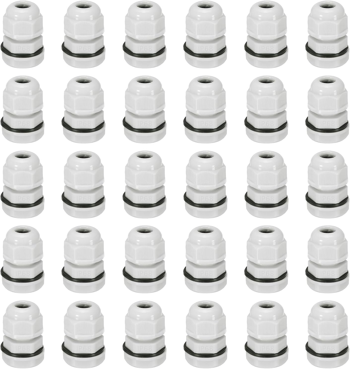 30 Pcs PG7 Cable Glands Adjustable 3-6.5mm PA6 Nylon IP68 Waterproof Connectors with Seals Anti-Corrosion for Industrial/Outdoor Electrical Systems (White)